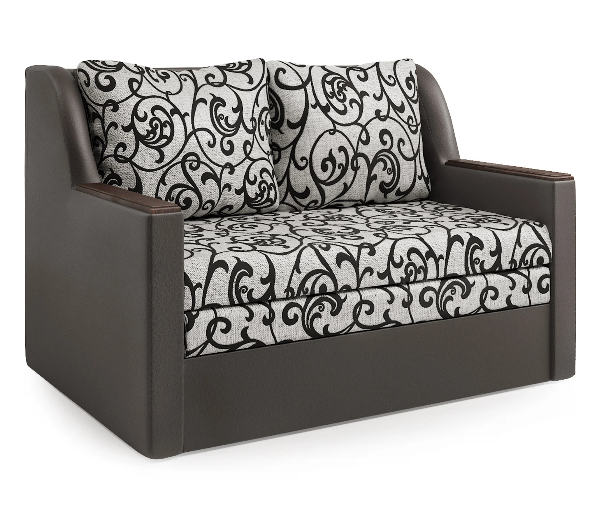 Изображение товара Диван-кровать Дуэт из экокожи шоколад и узоры с бельевым ящиком