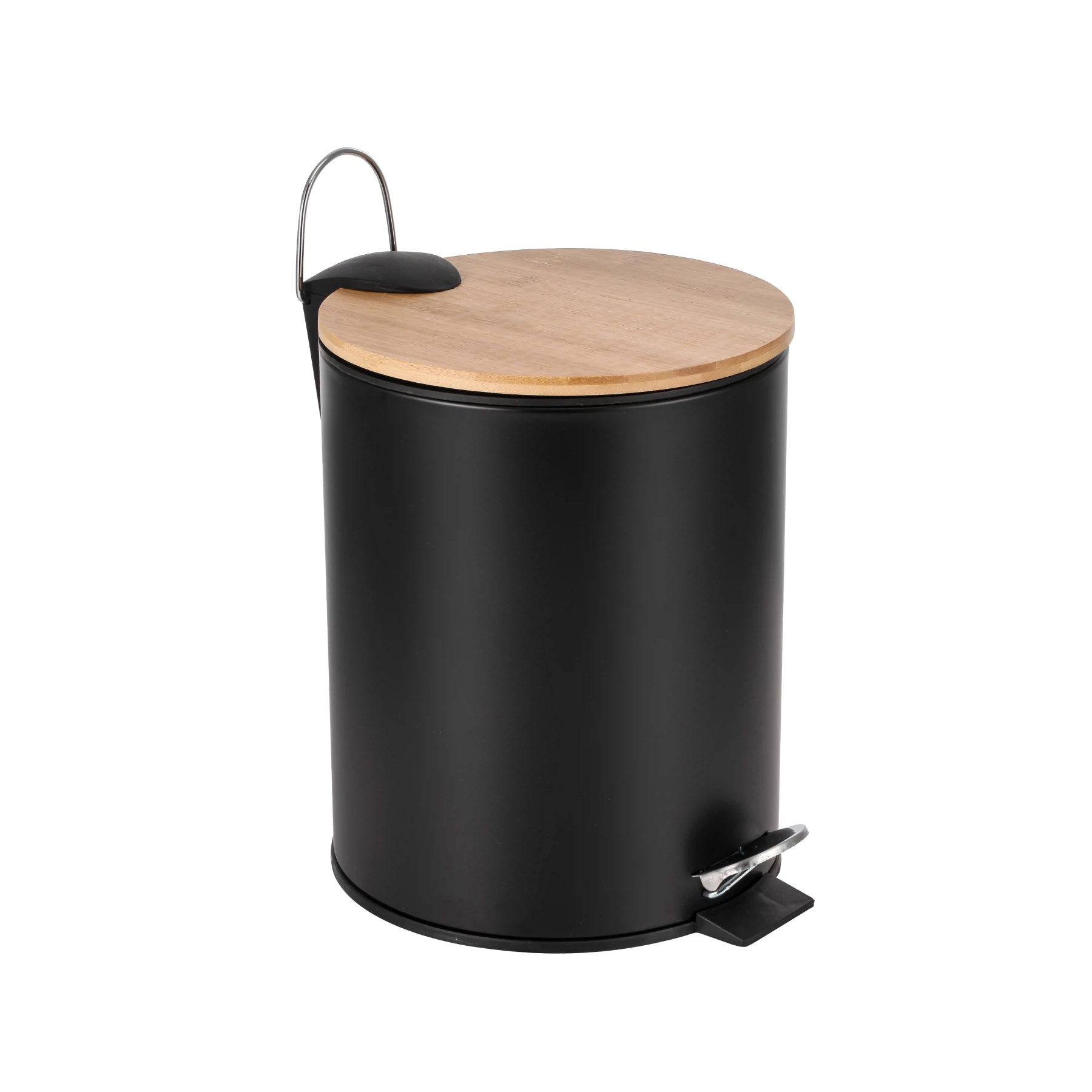 Изображение товара Ведро для мусора Fora DARK 3л с педалью и бамбуковой крышкой, черное