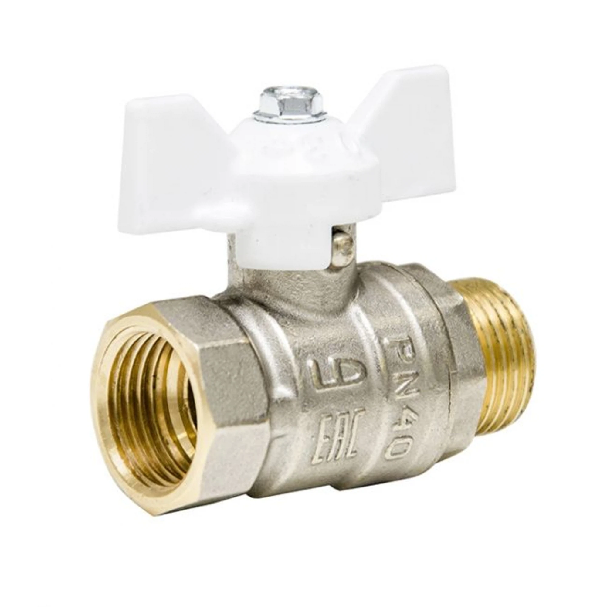 Изображение товара Кран шаровой 1/2 дюйма латунный бабочка БЕЛАЯ LD PRIDE