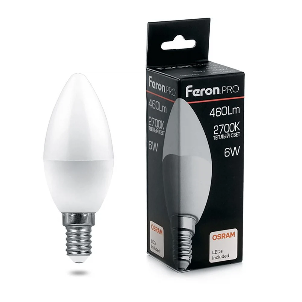 Изображение товара Светодиодная лампа Feron E14 Свеча 6W Теплый свет