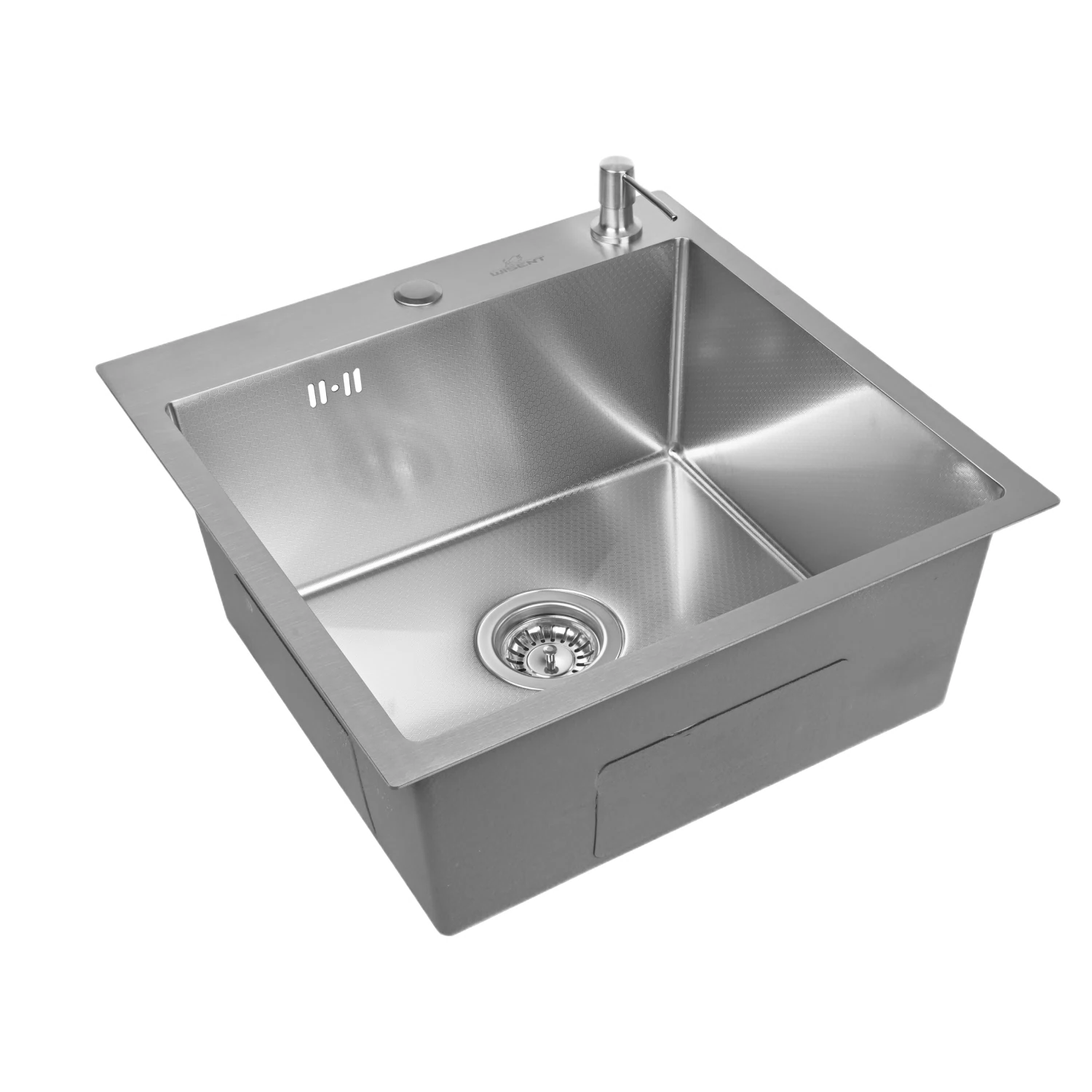 Изображение товара Мойка для кухни нержавеющая 50х50, рифленая. Сифон с ситечком, дозатор.WGS35050D/WGER013/W405A