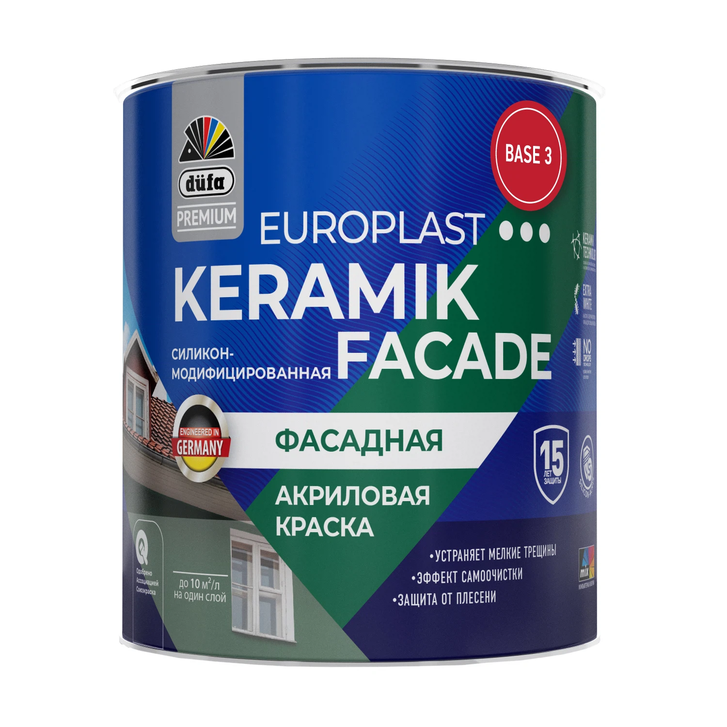 Изображение товара Краска фасадная DufaPremium ВД EuroPlast KERAMIK FACADE база3 0,9л для минеральных поверхностей