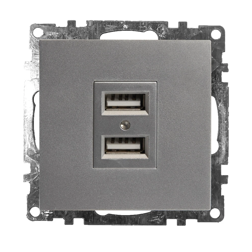 Изображение товара Розетка USB 2-местная (механизм), STEKKER GLS10-7115-03, 250B, 2,1А, серия Катрин, серебро