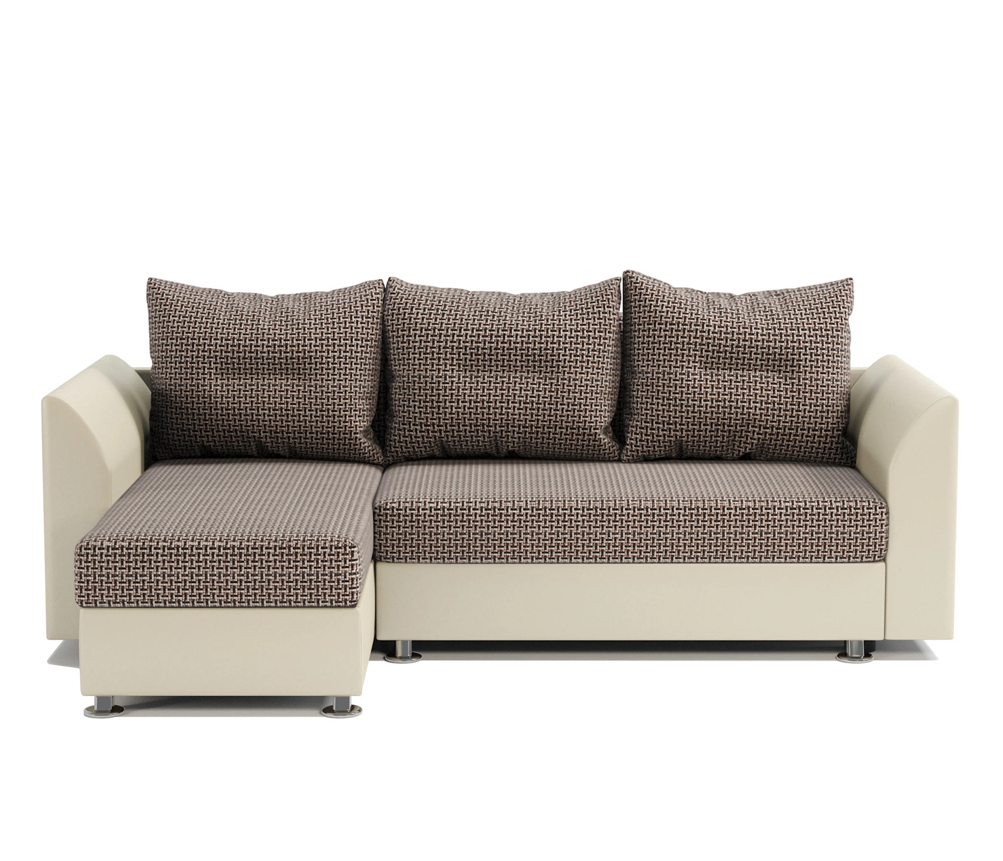 Изображение товара Угловой диван Ария Скала левый Корфу коричневый и экокожа беж стильный комфортный мебель