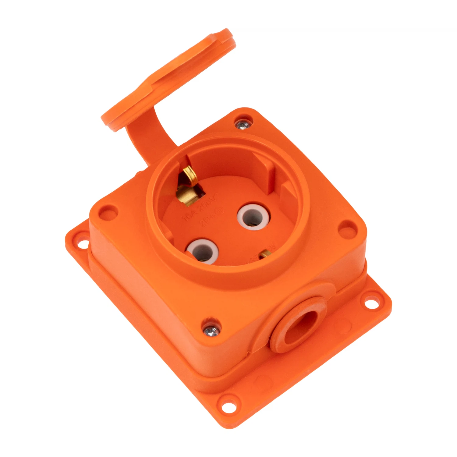 Изображение товара Колодка влагозащищенная с крышкой 1 гнездо COMPACT, с/3, 16А, IP54, каучук, оранжевая REXANT
