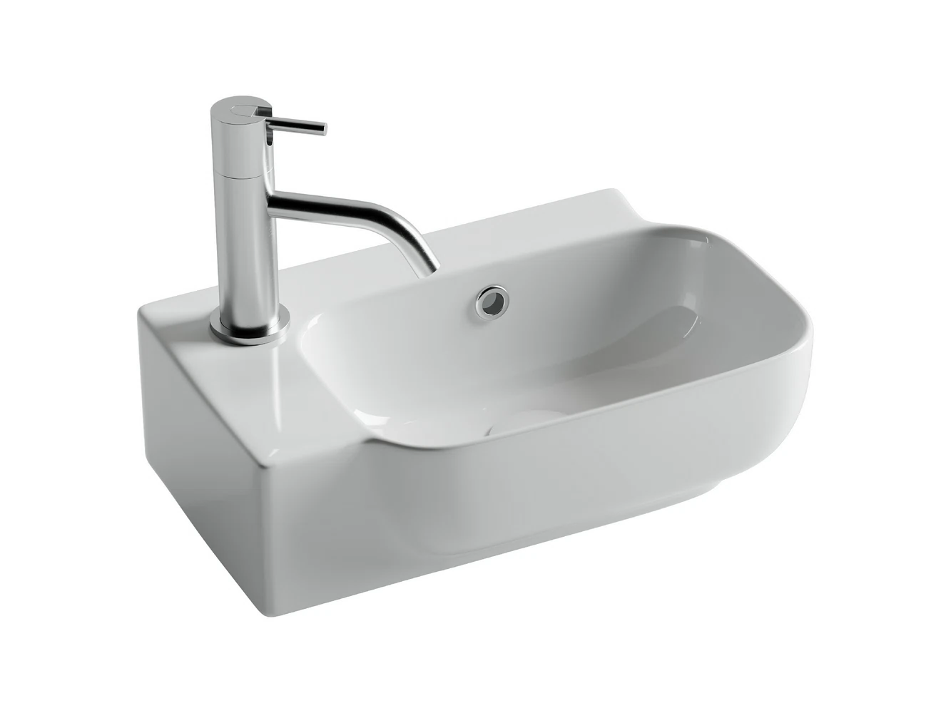 Изображение товара Рукомойник подвесной прямоугольный 403x249x140, с отверстием под смеситель (чаша справа, отверстие под смеситель слева), цвет белый