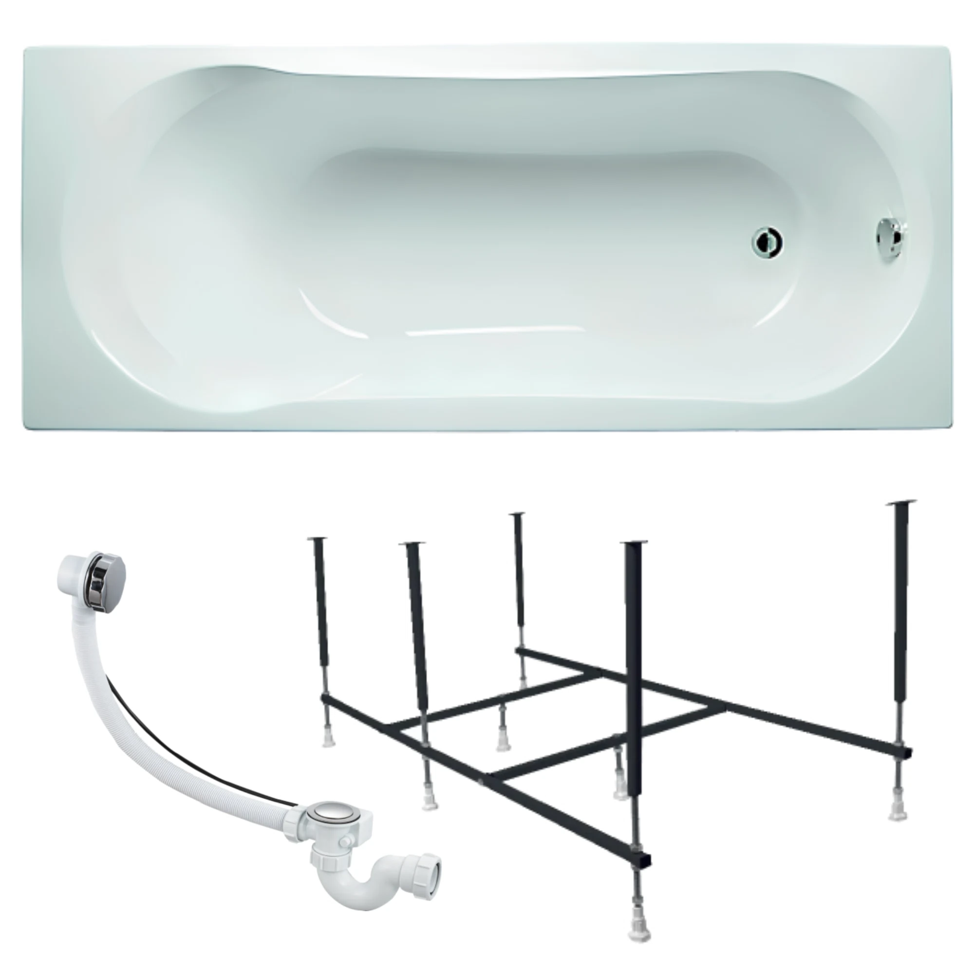 Изображение товара Ванна акриловая 1MARKA 170х70 LIBRA в наборе 3 в 1: ванна, каркас, слив-перелив хром 01ли1770кс2+