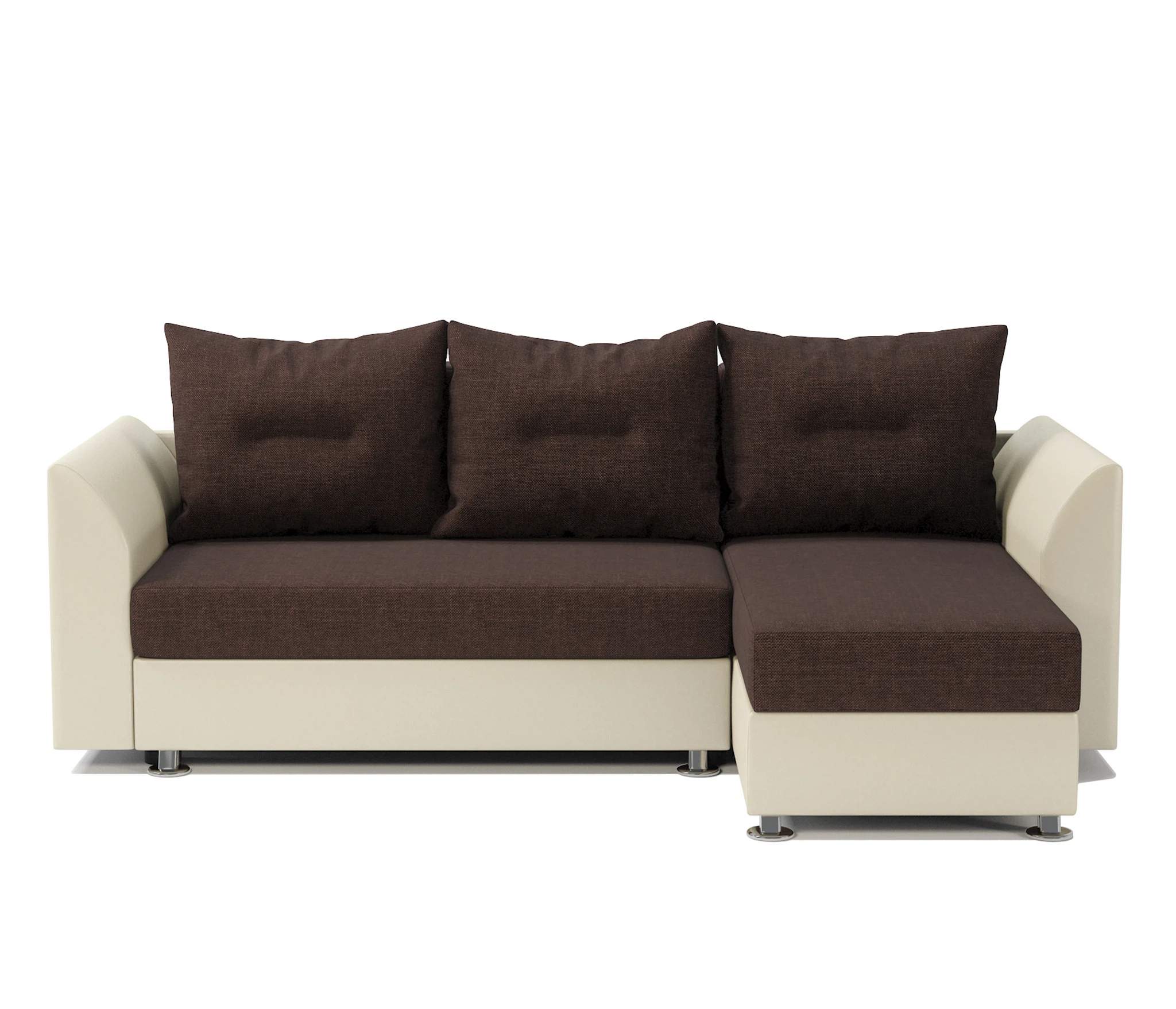 Изображение товара Угловой диван Ария Скала правый рогожка шоколад и экокожа беж