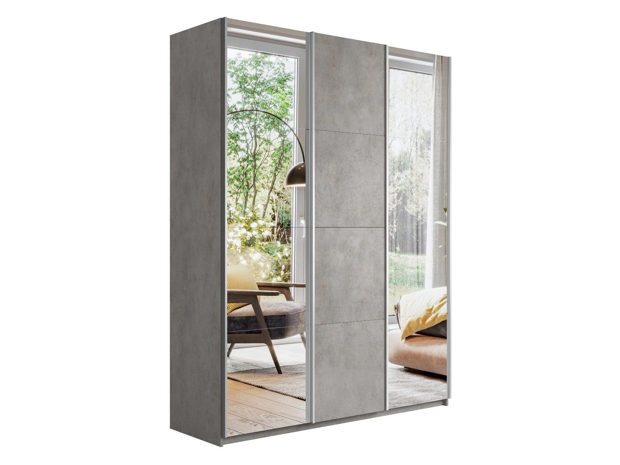 Изображение товара Шкаф-купе Прайм 3-х дверный Зеркала/ДСП 180х57х230 Бетон(арт.: 1PZDZ_180_BT)