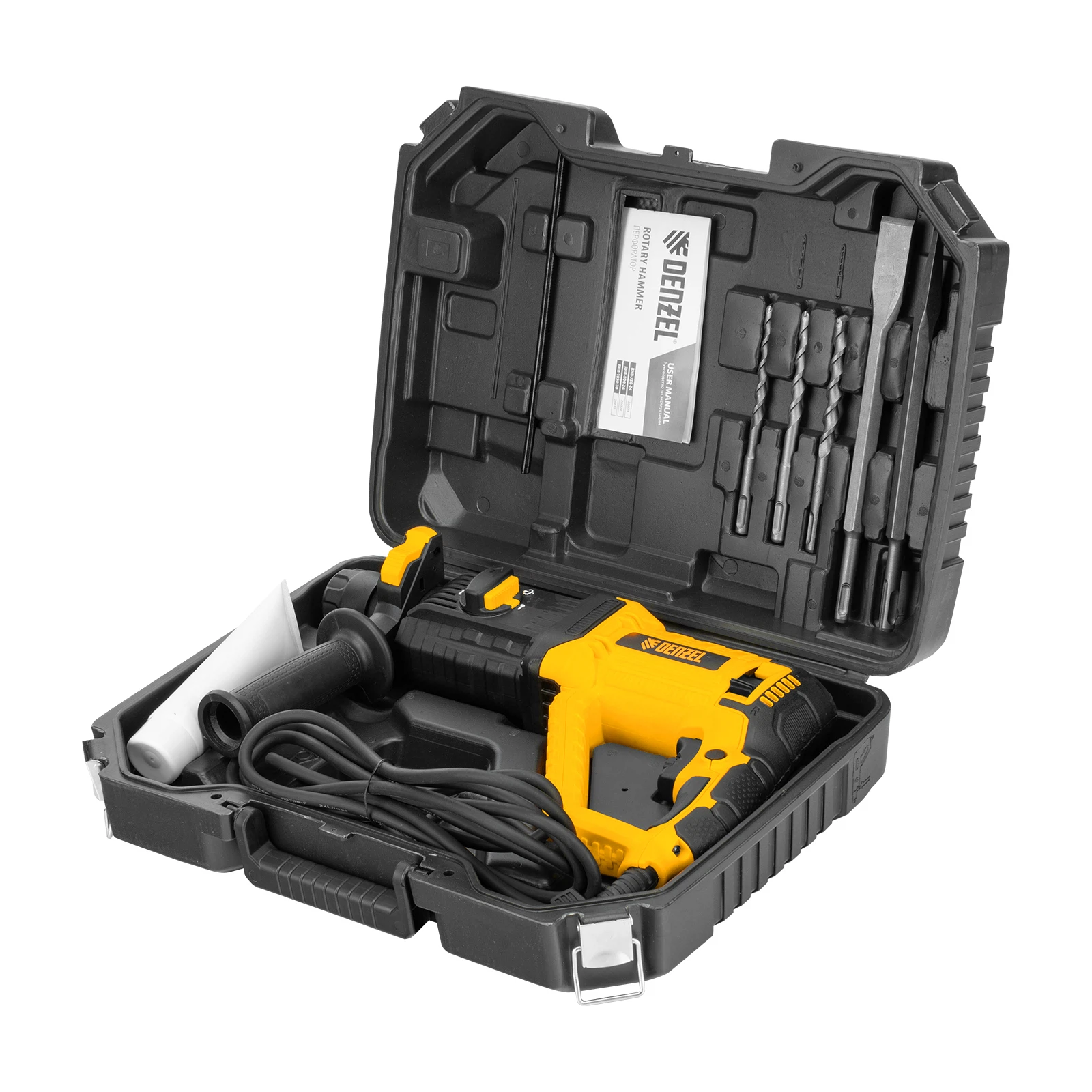 Изображение товара Перфоратор электрический RHB-1050-30, SDS-plus, 1050 Вт, 3,4 Дж, 4 реж., Denzel 26611