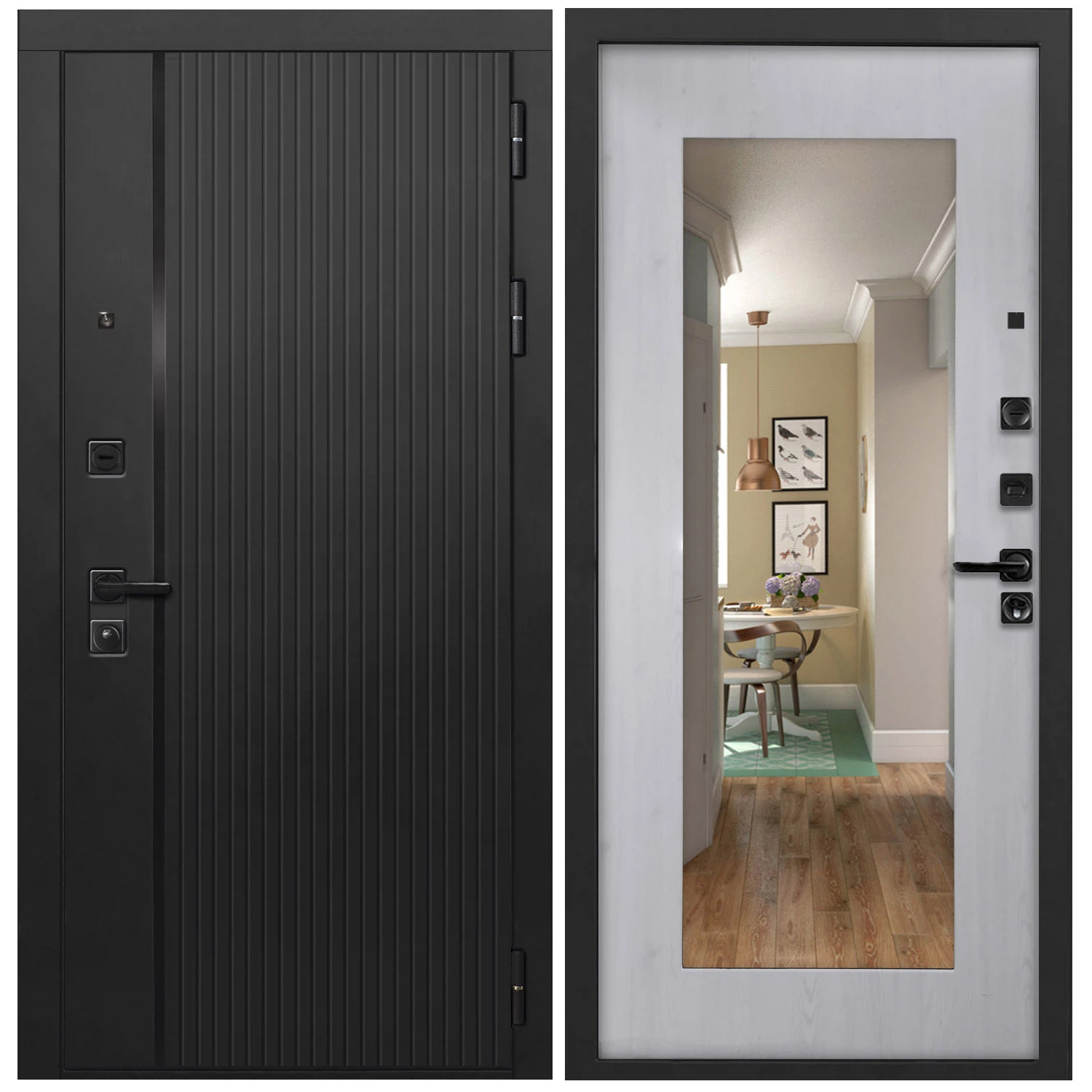 Изображение товара Дверь L-45 960*2050 левая черн.кварц & фрез.вертик./черный ФЛЗ-603 сосна прованс