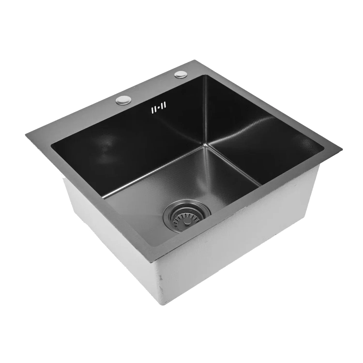 Изображение товара Мойка кухонная нержавеющая WISENT 50х50 квадратная с PVD покрытием и сифоном