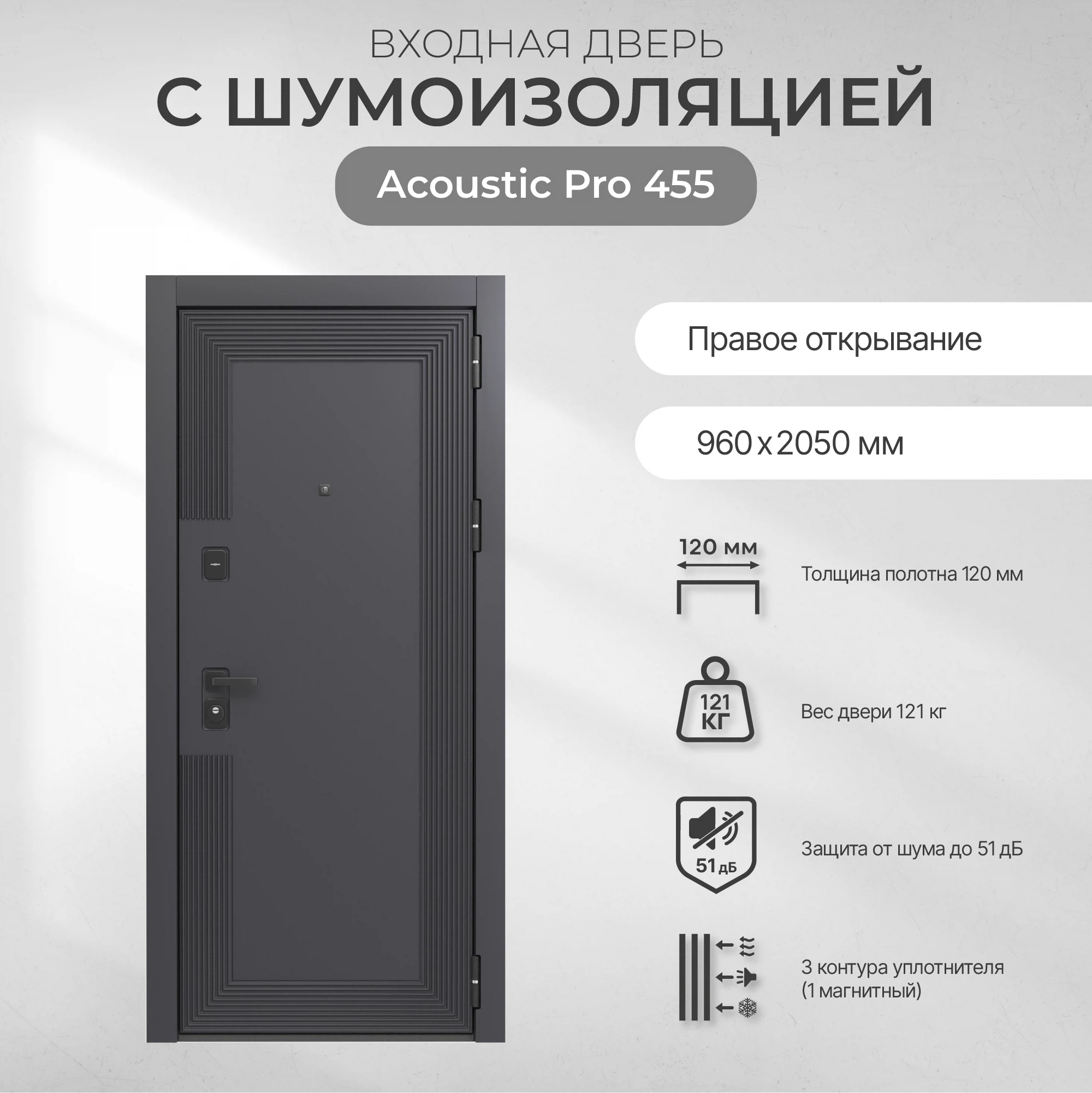 Изображение товара Дверь входная для квартиры BERSERKER Acoustic PRO 455 правая 960x2050