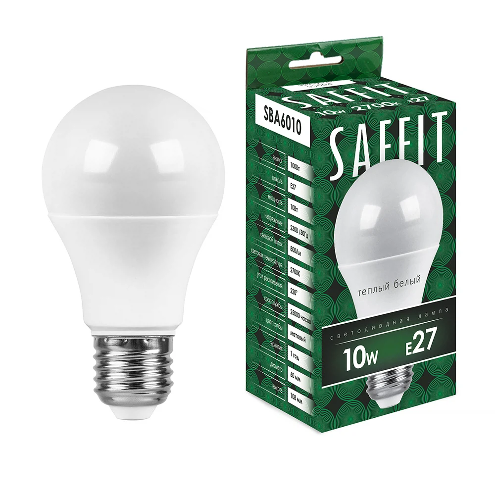 Изображение товара Светодиодная лампа SAFFIT Шар E27 10W теплый свет 800 Лм