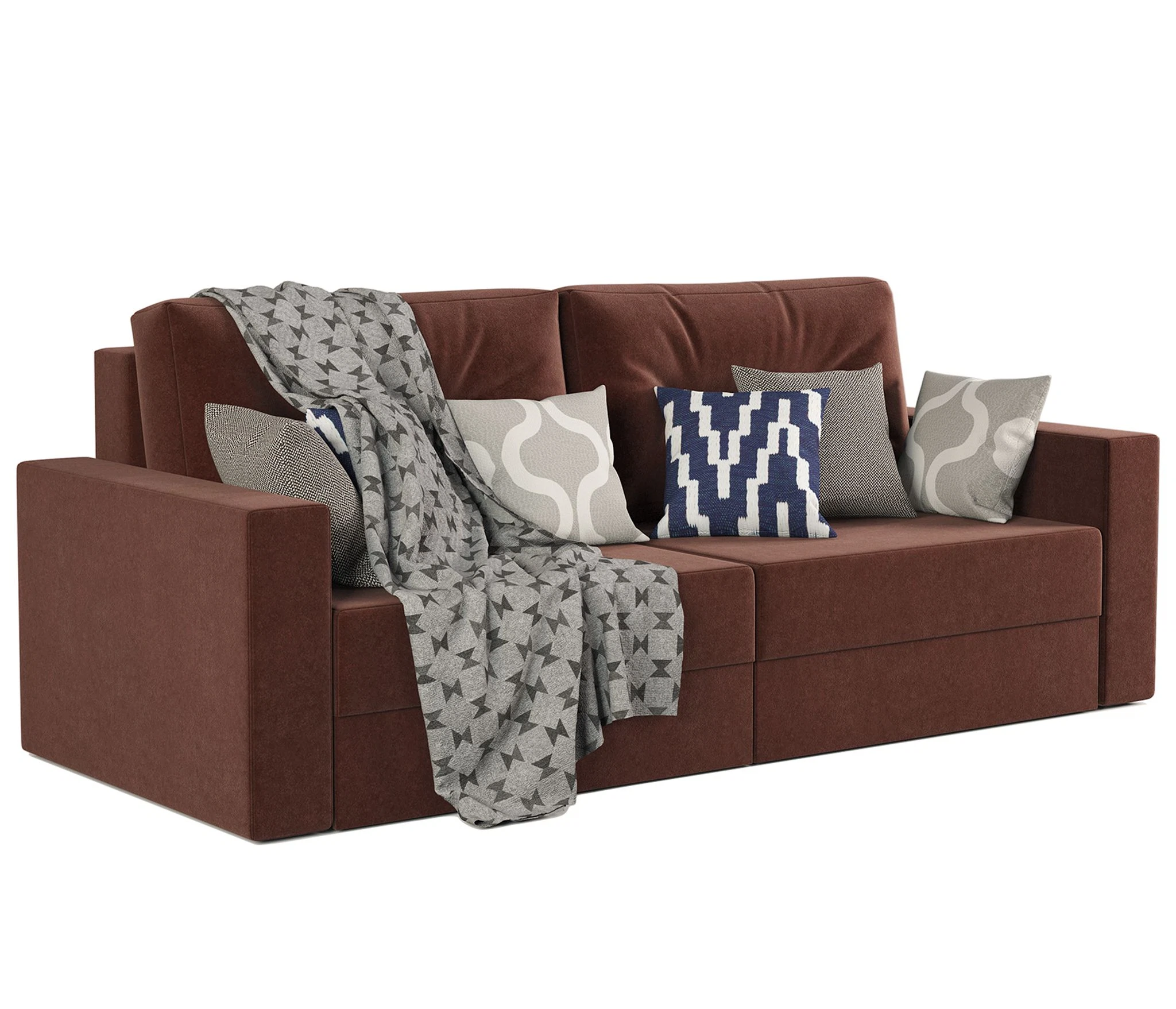 Изображение товара Диван прямой Норд велюр Дрим шоколад с механизмом еврокнижка и ящиками