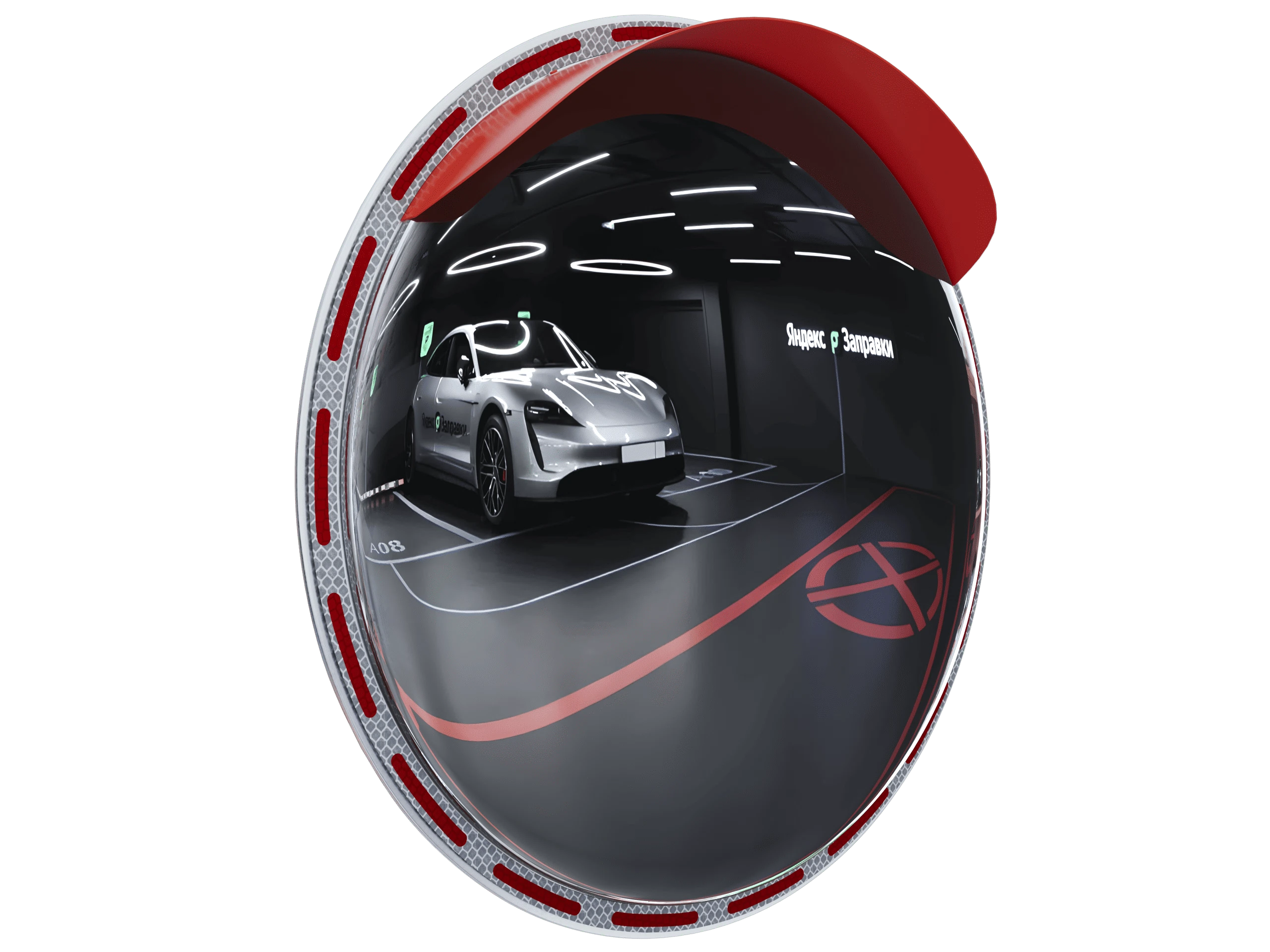 Изображение товара Зеркало сферическое с козырьком d-300 мм из нержавеющей стали для парковки