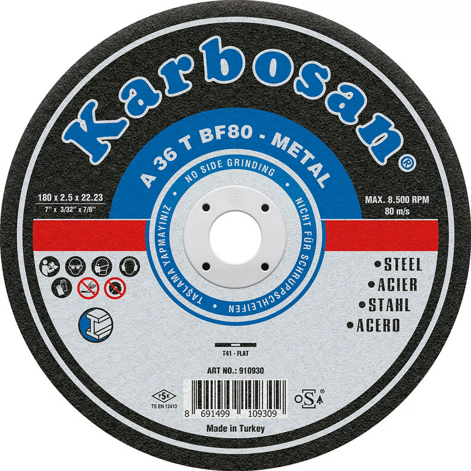 Изображение товара Диск отрезной по металлу "Karbosan" (180х2,5х22) (Арт.910930) A36TBF80