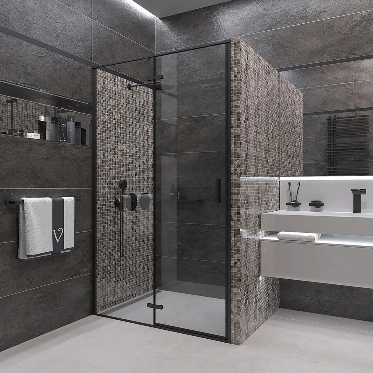 Изображение товара Душевая дверь Veconi VN73B 90х1950 мм распашная безопасное стекло анодированный профиль