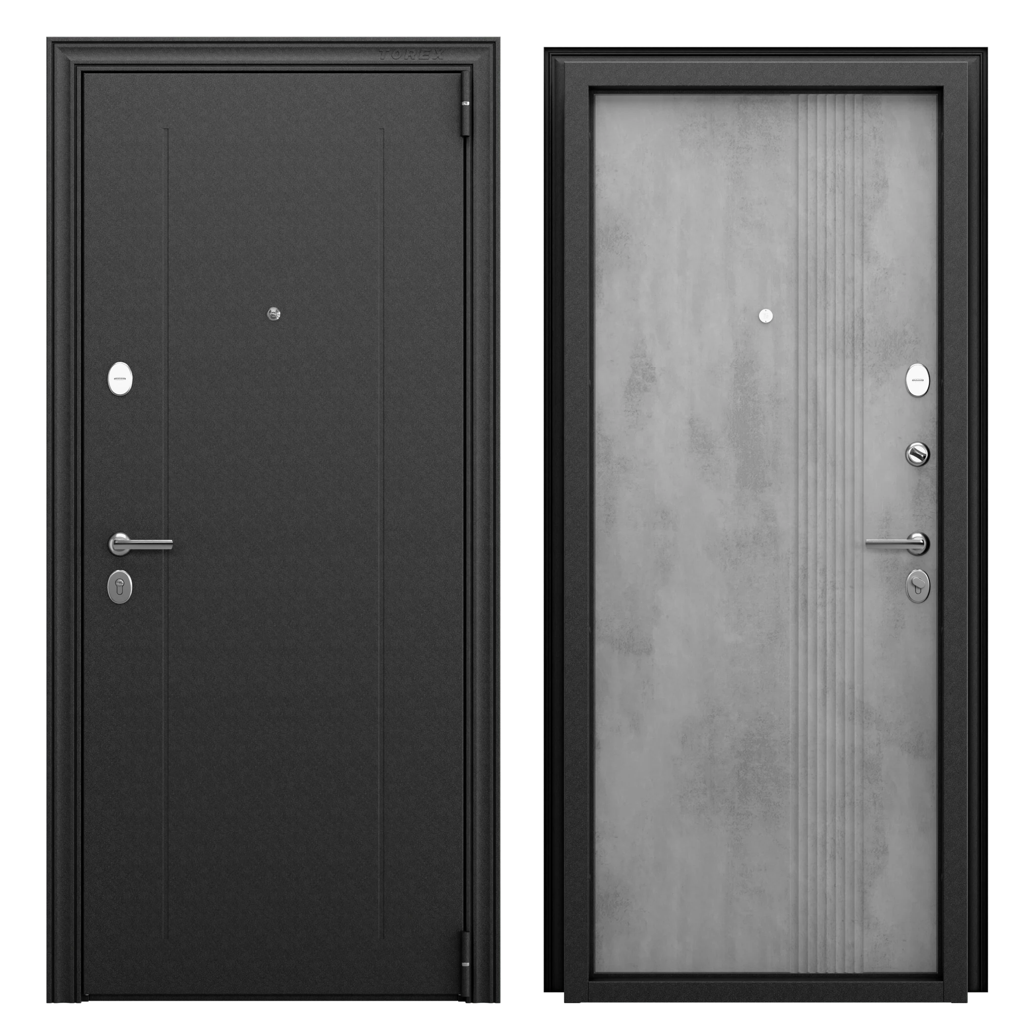 Изображение товара Дверь входная квартирная TOREX Флат-3 правый 205x95 Черный / Бетон светлый