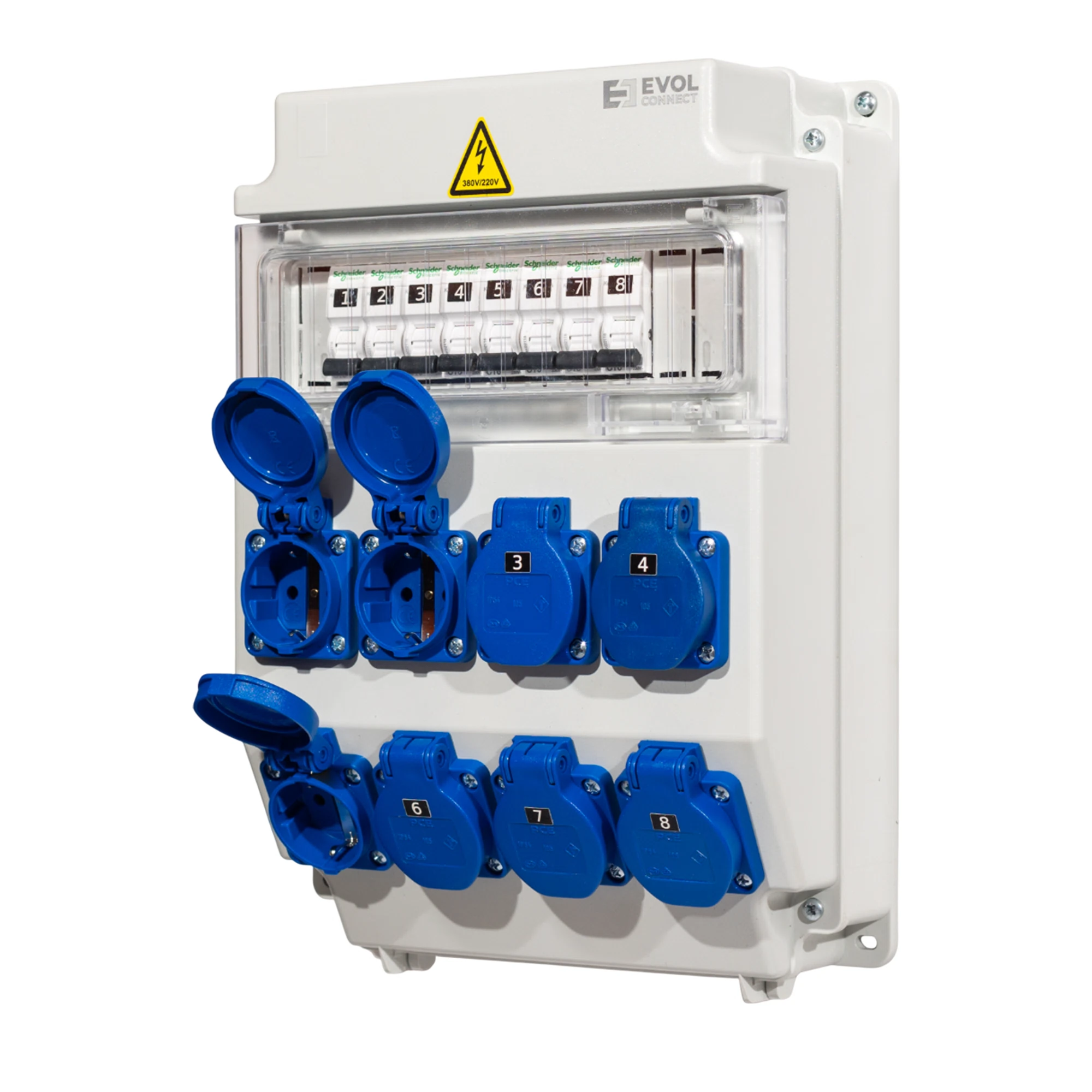 Изображение товара Щит навесной с розетками Schuko 16A 220В 8 шт. Evol Group