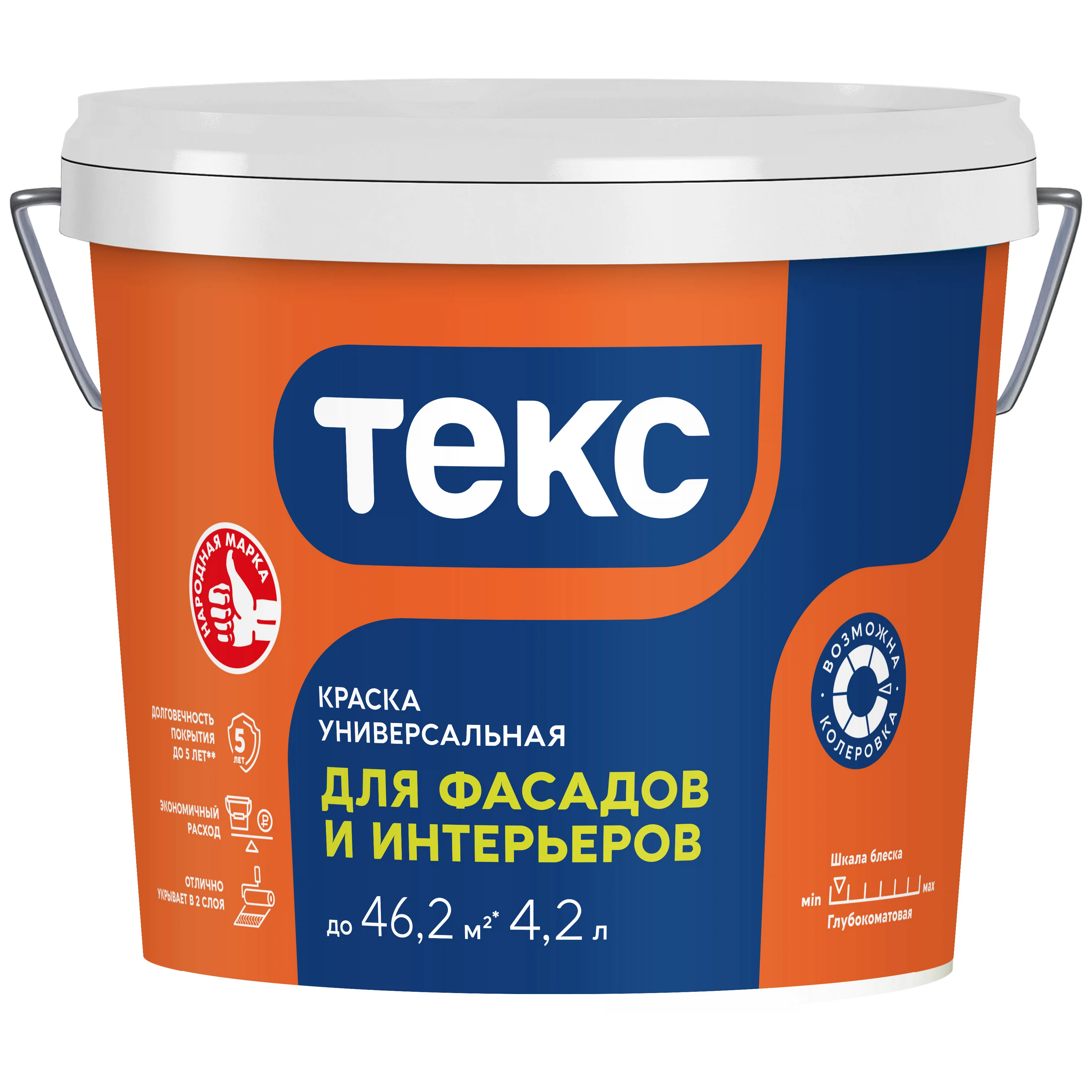 Изображение товара Краска для фасадов и интерьеров Текс ТЕКС белая глубокоматовая 4,2 л Изображение товара Краска для фасадов и интерьеров Текс ТЕКС белая глубокоматовая 4,2 л