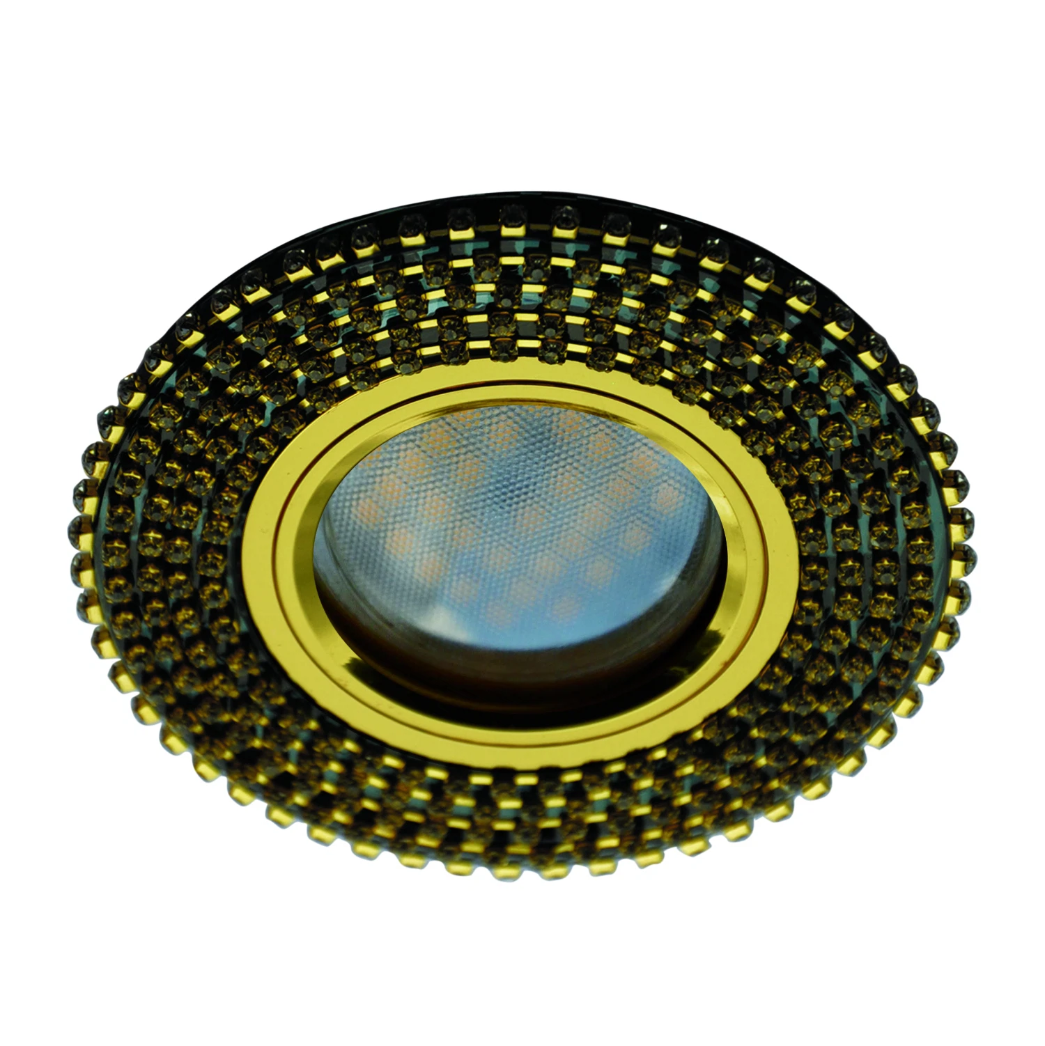 Изображение товара Светильник встраиваемый Ecola MR16 DL1662 GU5.3 Glass Стекло Круг со стразами черный/золото 25x93