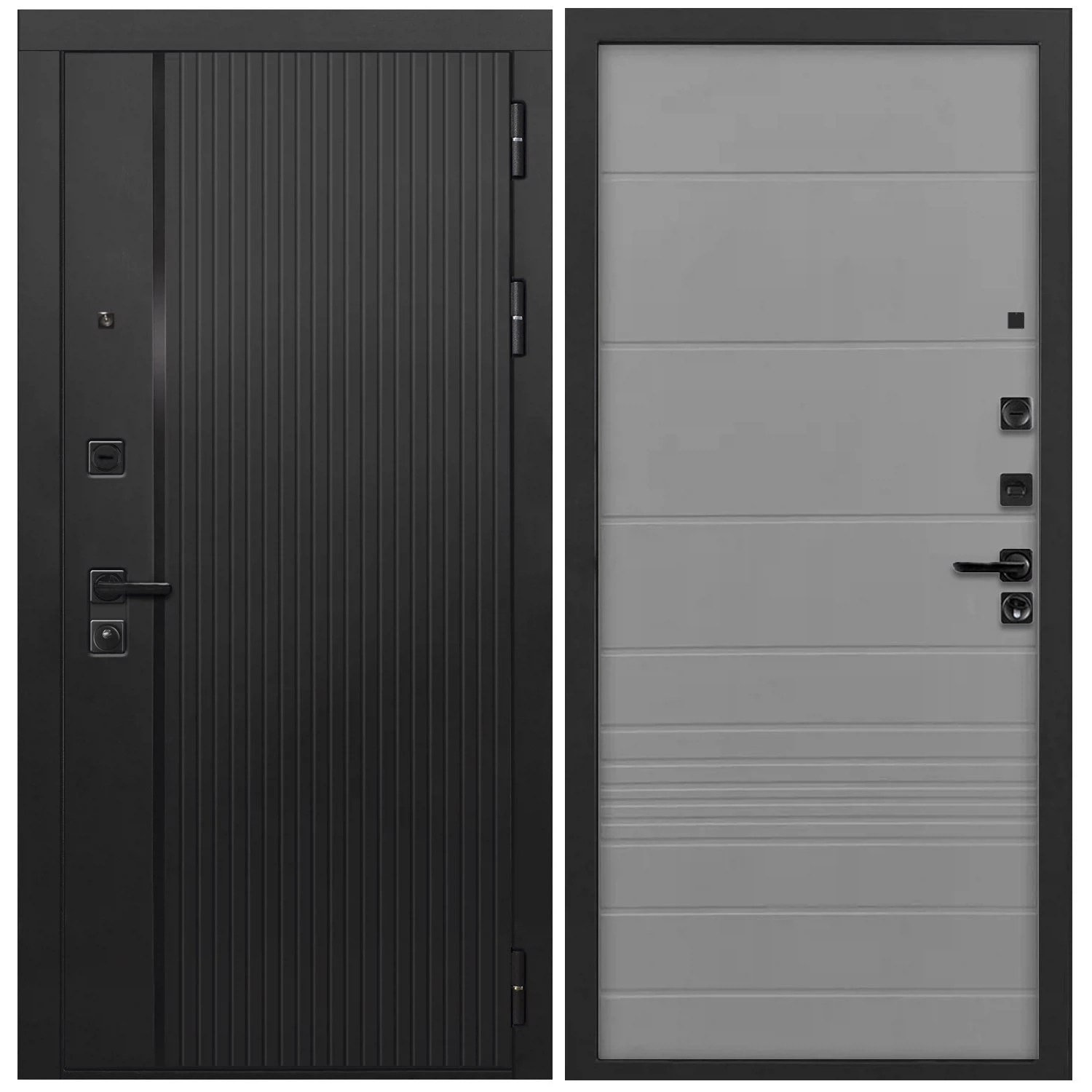 Изображение товара Дверь входная L-45 860x2050 правая черная с внутренним ясенем Грей