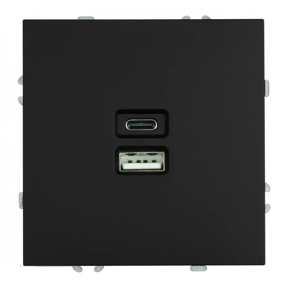 Изображение товара Розетка 2-местная USB + Type C (механизм), STEKKER, 250В, 20W, серия Эмили, RST10-5115-05, черный уголь, soft touch
