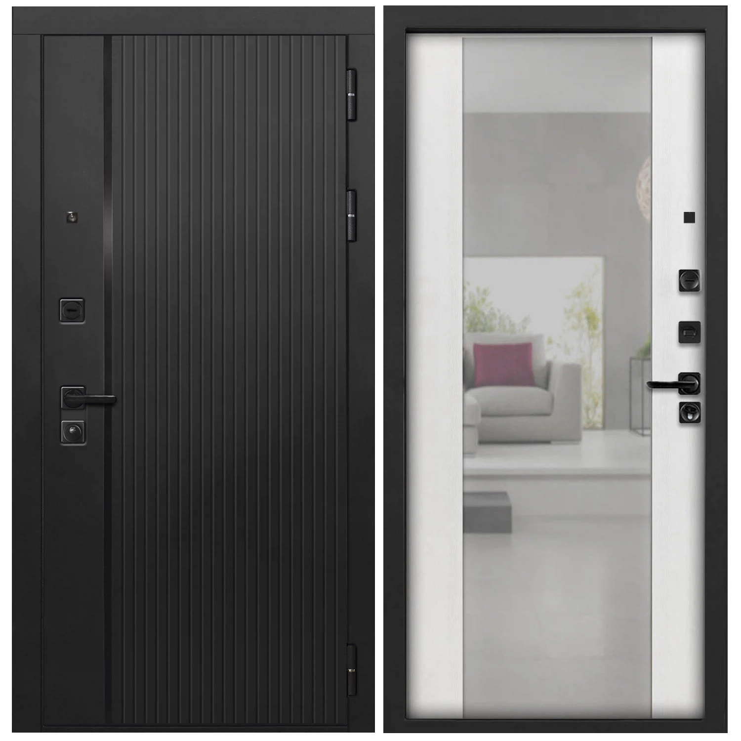 Изображение товара Дверь L-45 960*2050 правая черн.кварц & фрез.вертик./черный Алиса ясень белый