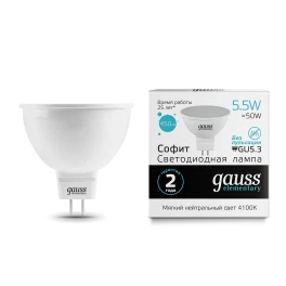 Лампа Gauss Elementary MR16 5.5W 450lm 4100К GU5.3 LED 1/10/100