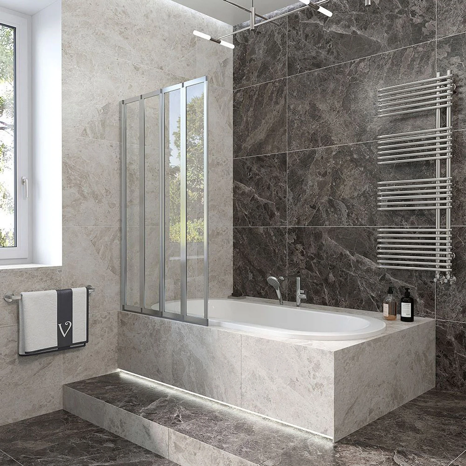 Изображение товара Стеклянная шторка на ванну Veconi Palau PL74L 90х150 профиль хром безопасное стекло