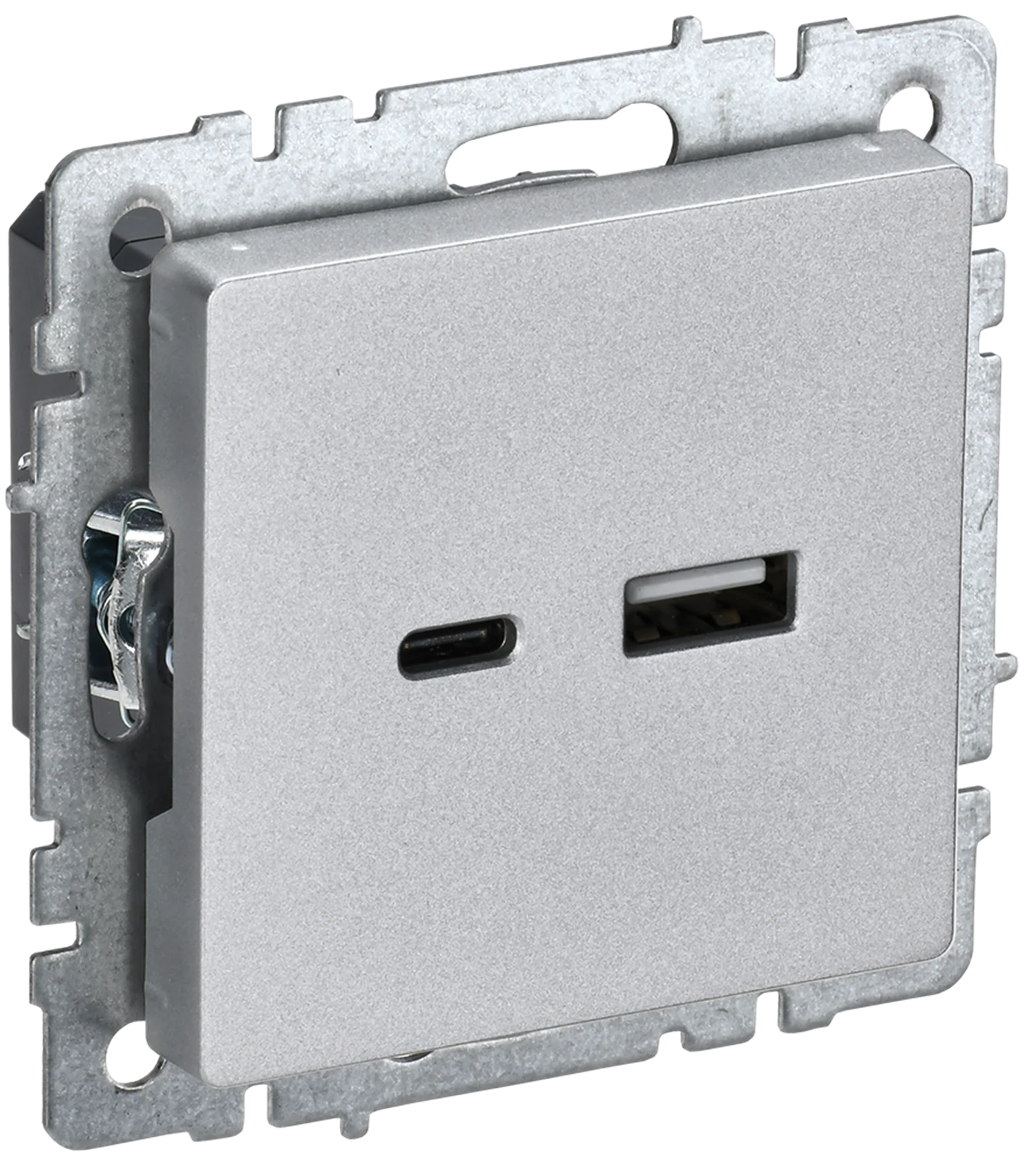 Изображение товара Розетка USB A+C IEK BRITE BASE Алюминий 18Вт РЮ11-1-БрА.