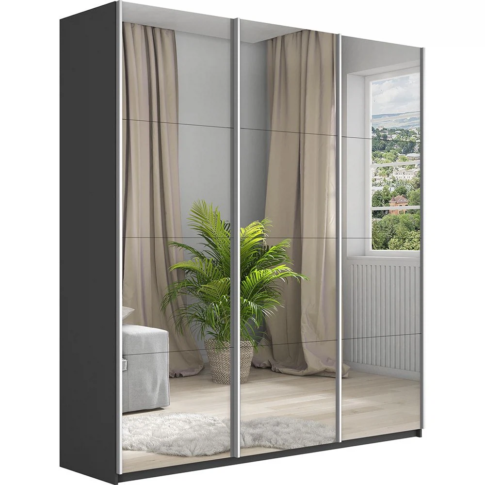 Изображение товара Трехдверный шкаф-купе с зеркалами серия Прайм 180x57x230 см серый