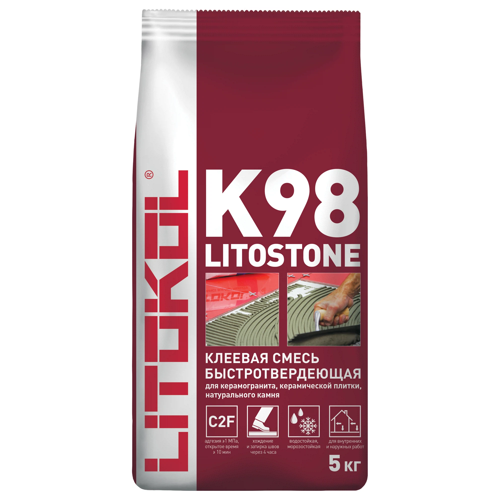 Изображение товара Клей плиточный быстротвердеющий LITOKOL LITOSTONE K98 (класс С2 F), 5кг