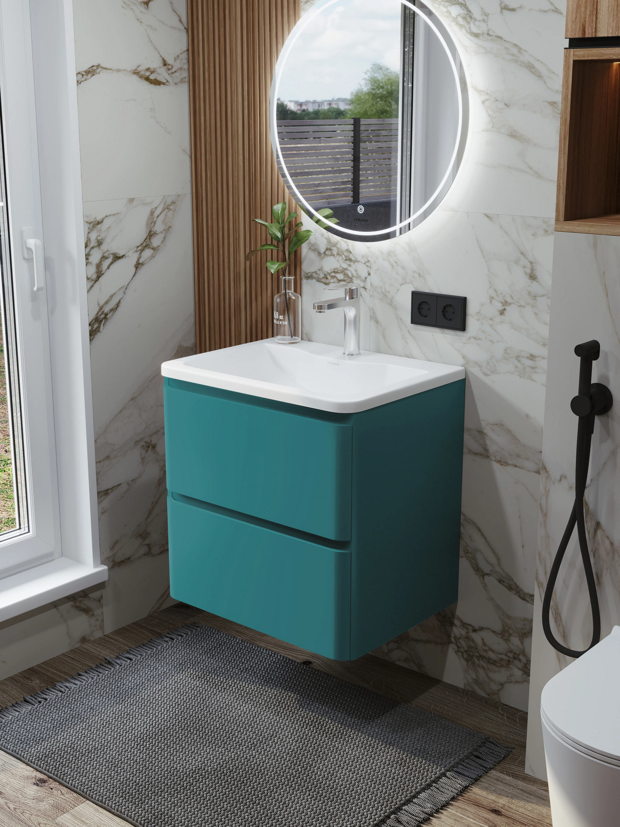 Изображение товара Подвесная тумба с раковиной Итана Roberto 60 RAL 5021 для ванной