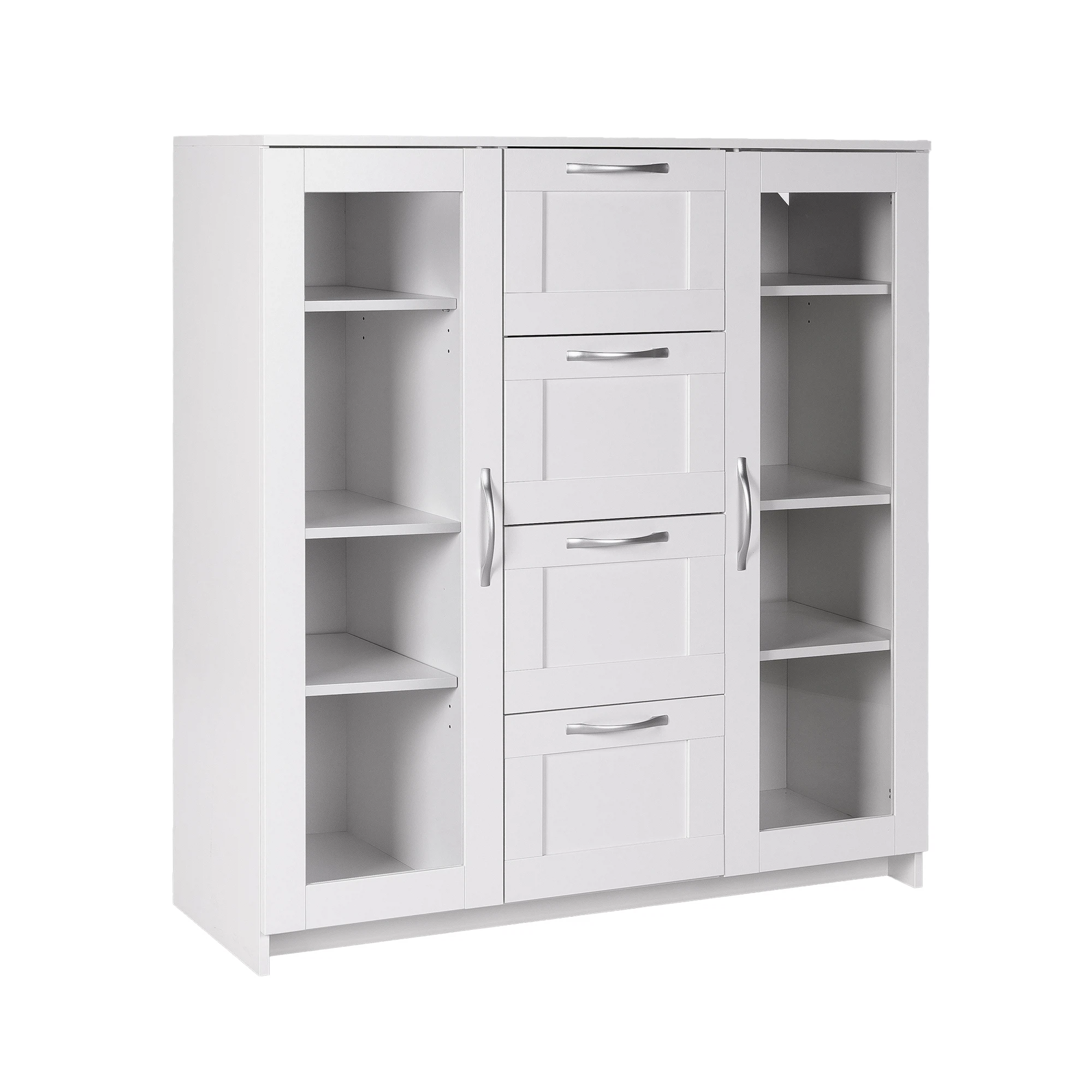 Изображение товара СИРИУС тумба 2 двери со стеклом и 4 ящика белая, современная мебель