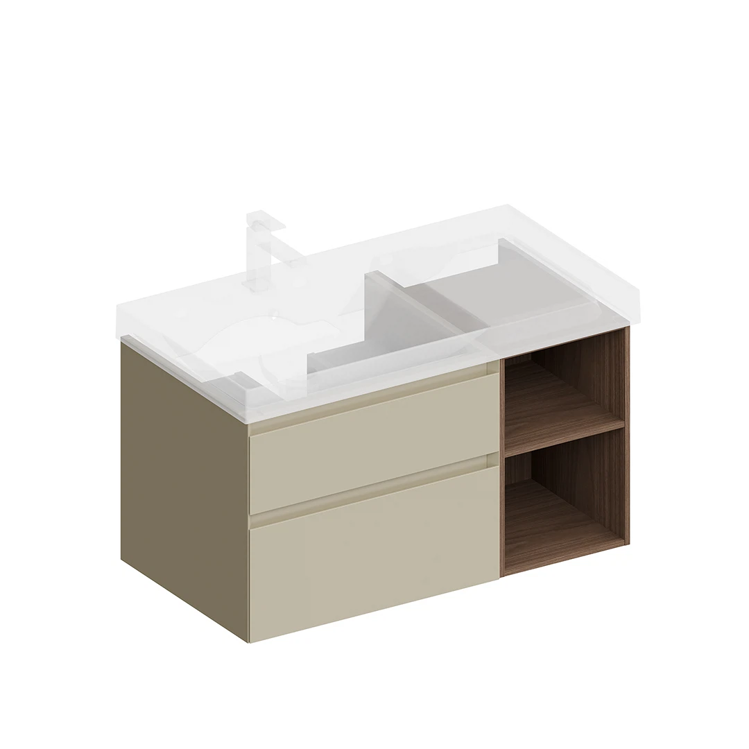 Изображение товара Тумба Cubo левая подвесная с ящиками 90 лимо матовая структура орех