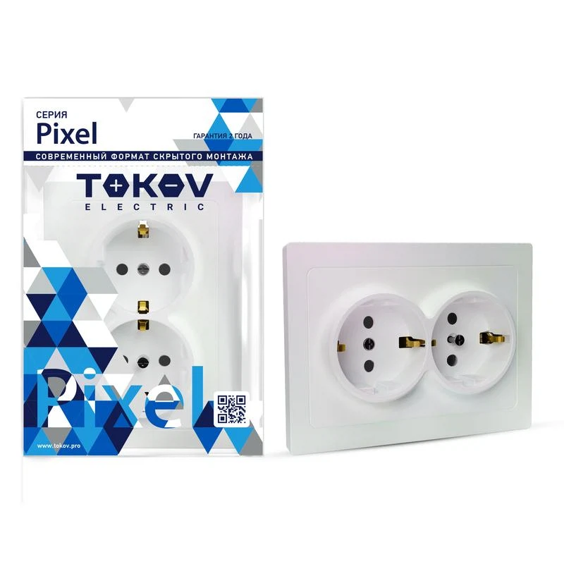 Изображение товара Розетка 2-м СП Pixel 16А IP20 с заземл. защ. шторки в сборе перл.