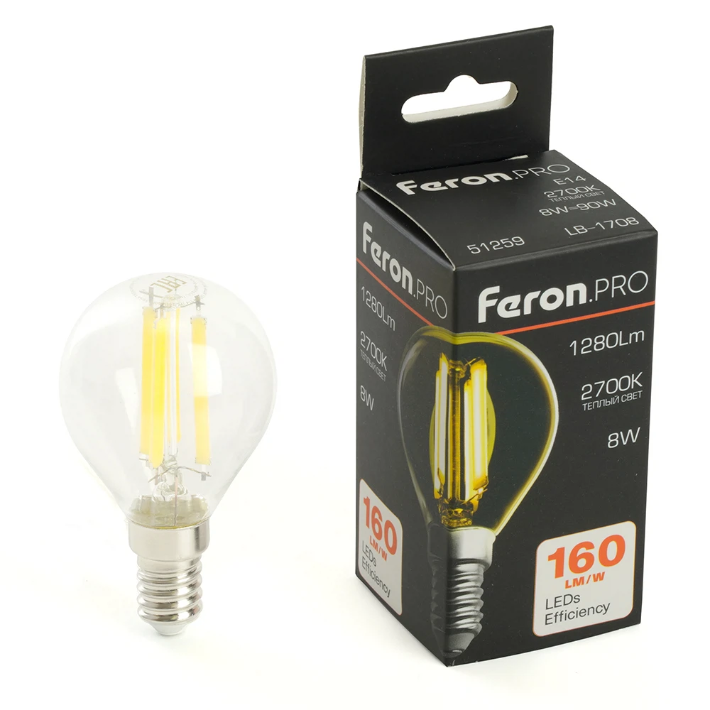 Изображение товара Лампа светодиодная Feron.PRO LB-1708 Шарик E14 1280LM 8W 175-265V 2700K