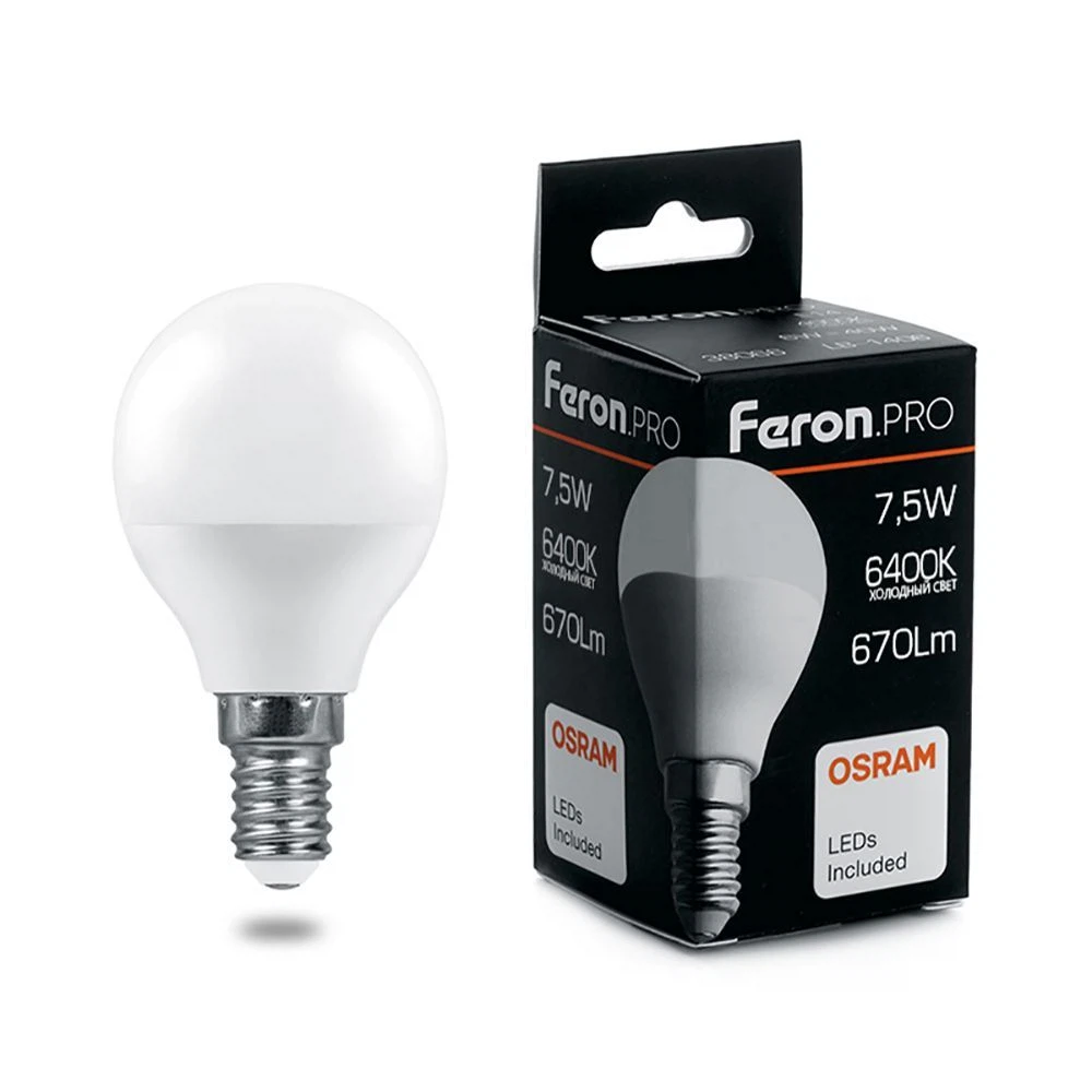 Изображение товара Лампа светодиодная Feron.PRO LB-1407 Шарик E14 7.5W 175-265V 6400K Изображение товара Лампа светодиодная Feron.PRO LB-1407 Шарик E14 7.5W 175-265V 6400K