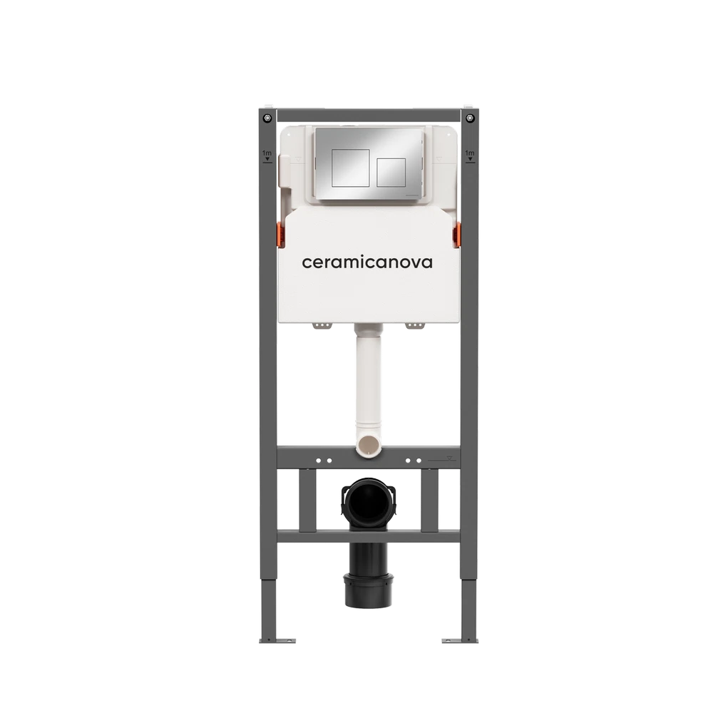 Изображение товара Система инсталляции для унитазов CERAMICANOVA Balance с кнопкой смыва Square, цвет  хром глянцевый, с креплениями, арт. CN121002CH