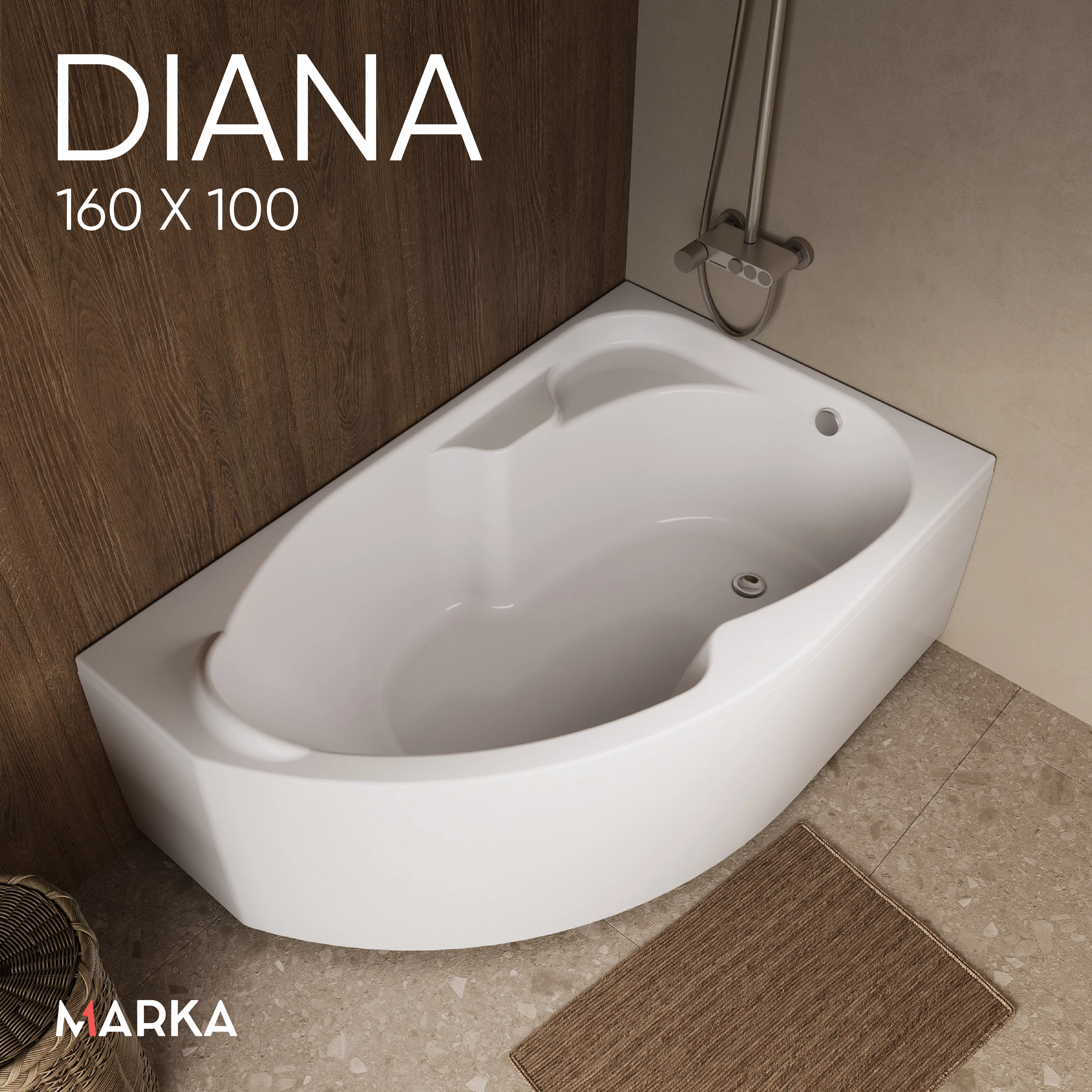 Изображение товара Ванна акриловая 1Marka DIANA 160x100 правая асимметричная белая
