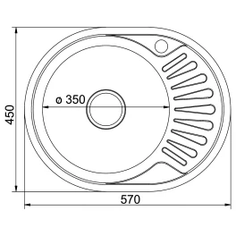 Мойка овал 57х45 (0,6) прав вып 3 1/2 MIXLINE 16 см с сифоном