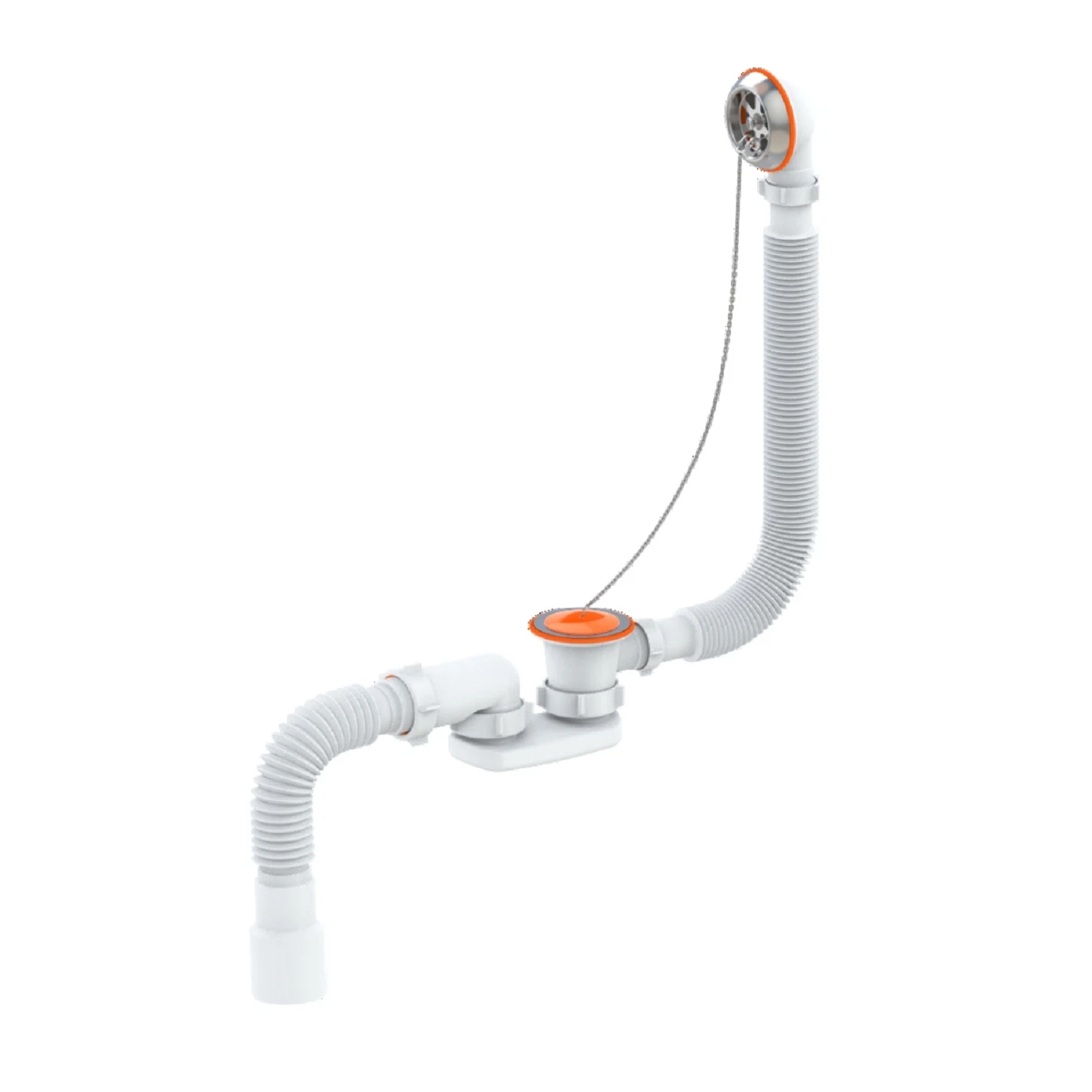 Изображение товара Сифон для ванны СВ-П гофрированный плоский из нержавеющей стали пластиковый 50 см