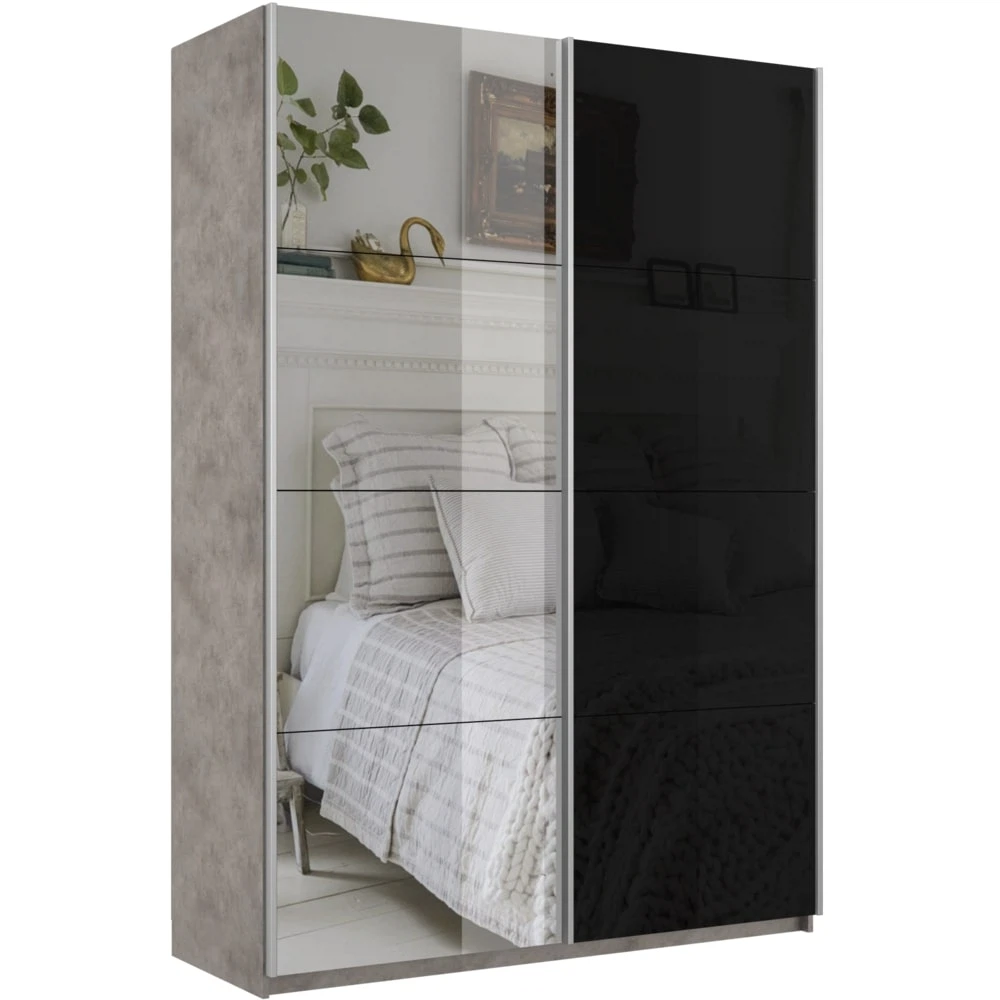 Изображение товара Шкаф-купе Прайм 2-дверный с зеркалом и черным стеклом 140х57х230 см