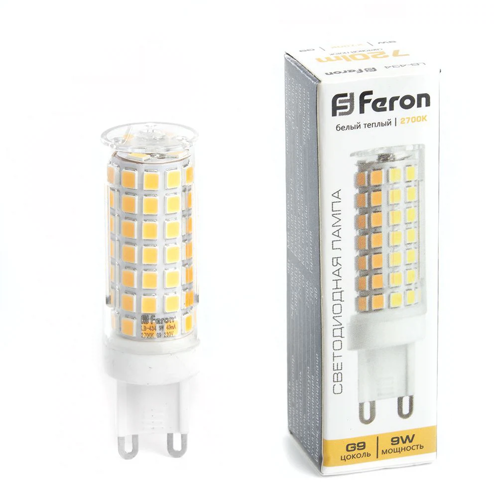 Изображение товара Лампа светодиодная Feron LB-434 G9 9W 175-265V 2700K Изображение товара Лампа светодиодная Feron LB-434 G9 9W 175-265V 2700K