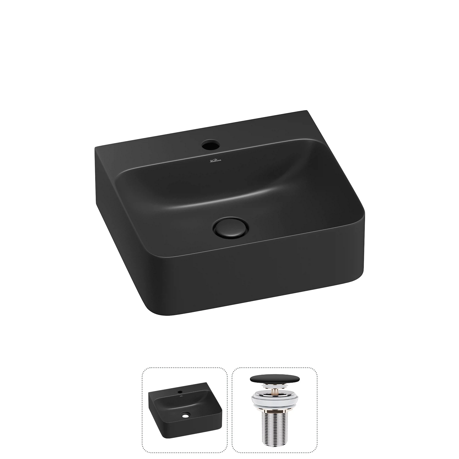 Изображение товара Wellsee Clermont накладная прямоугольная раковина 430x390 мм черный матовый
