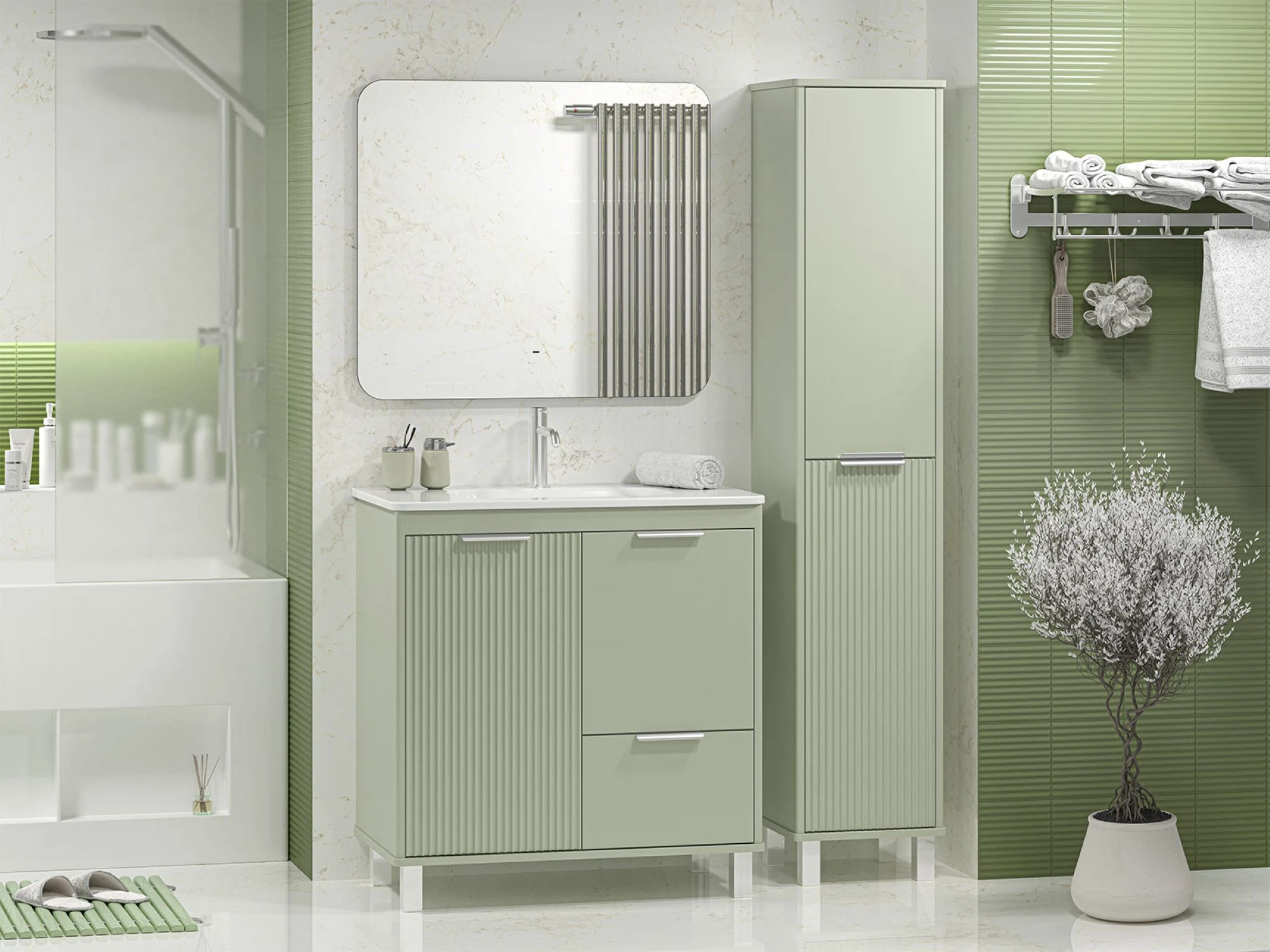 Изображение товара Тумба с раковиной Brevita RISACCA pistachio 80 см матовая эмаль Россия