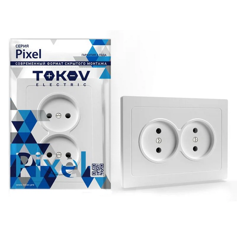 Изображение товара Розетка 2-м СП Pixel 16А IP20 без заземл. в сборе бел.