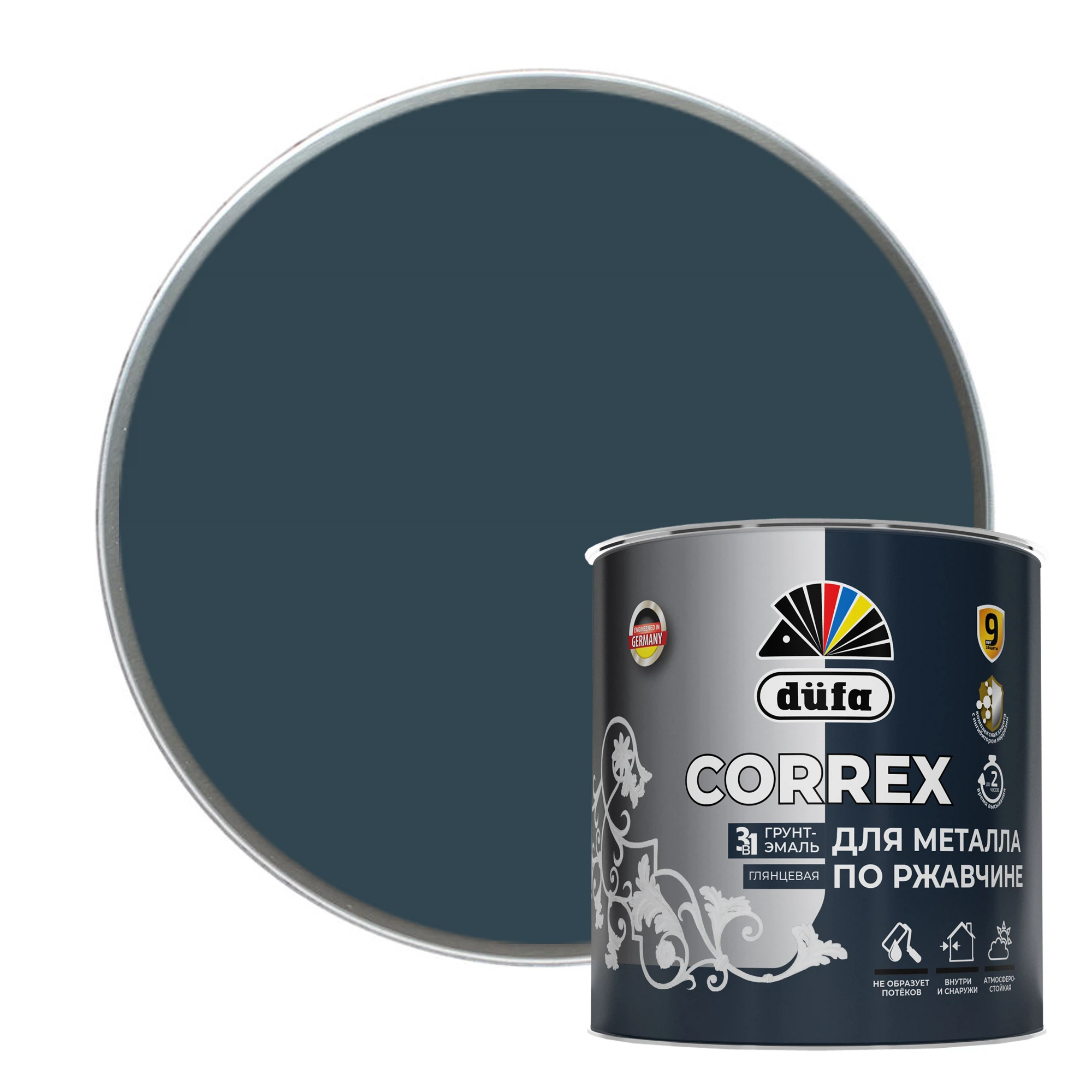 Изображение товара "Dufa" Грунт-эмаль CORREX 3 в 1 ДЛЯ МЕТАЛЛА ПО РЖАВЧИНЕ RAL-7024 графитовый серый  2л